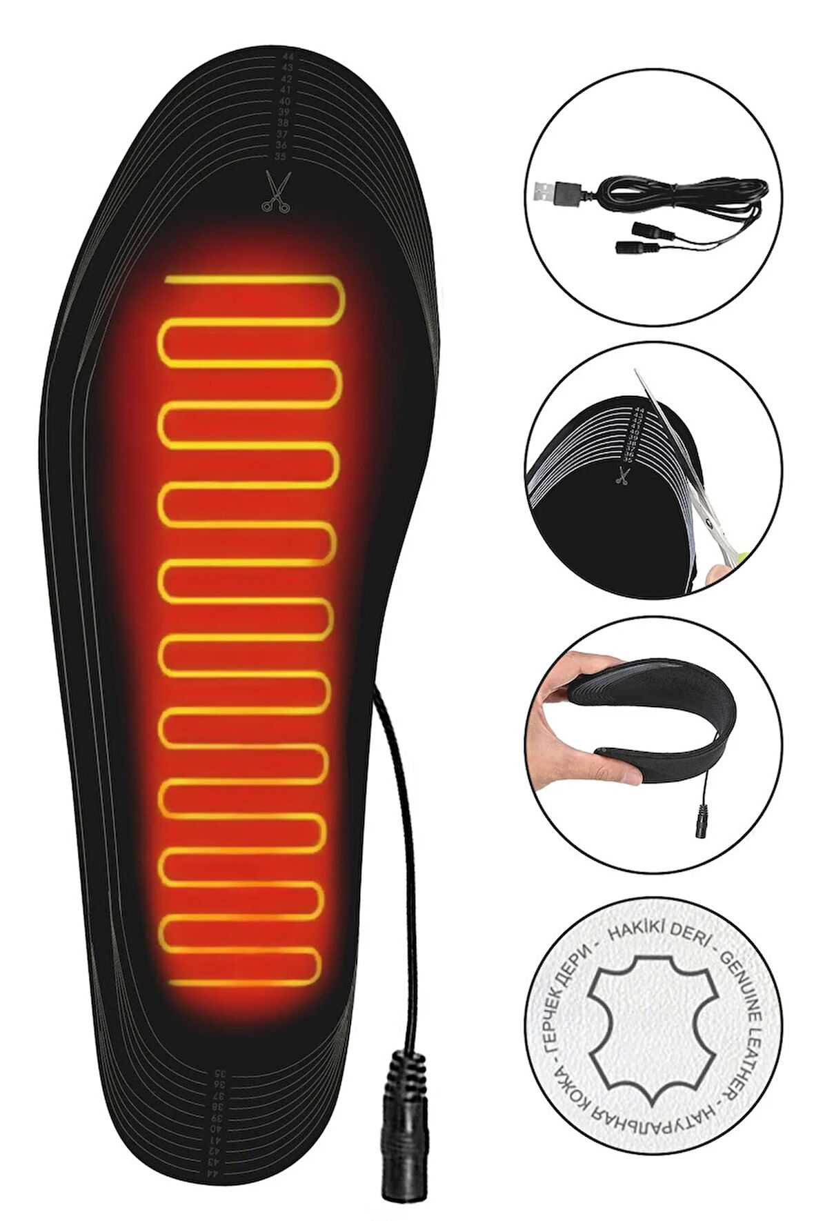 Elektrikli Taşınabilir Kablolu 35-45 Numara Deri Beyaz Isıtıcılı Ayakkabı Tabanlığı