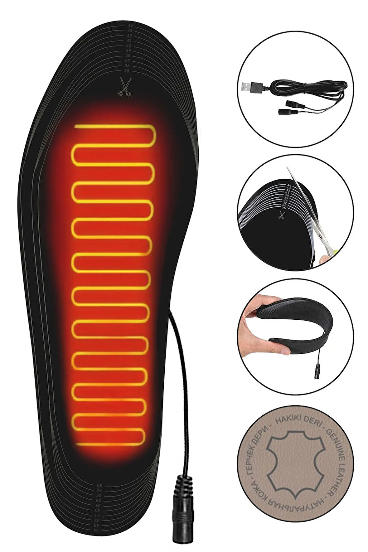 Elektrikli Taşınabilir Kablolu 35-45 Numara Deri Bej Isıtıcılı Ayakkabı Tabanlığı