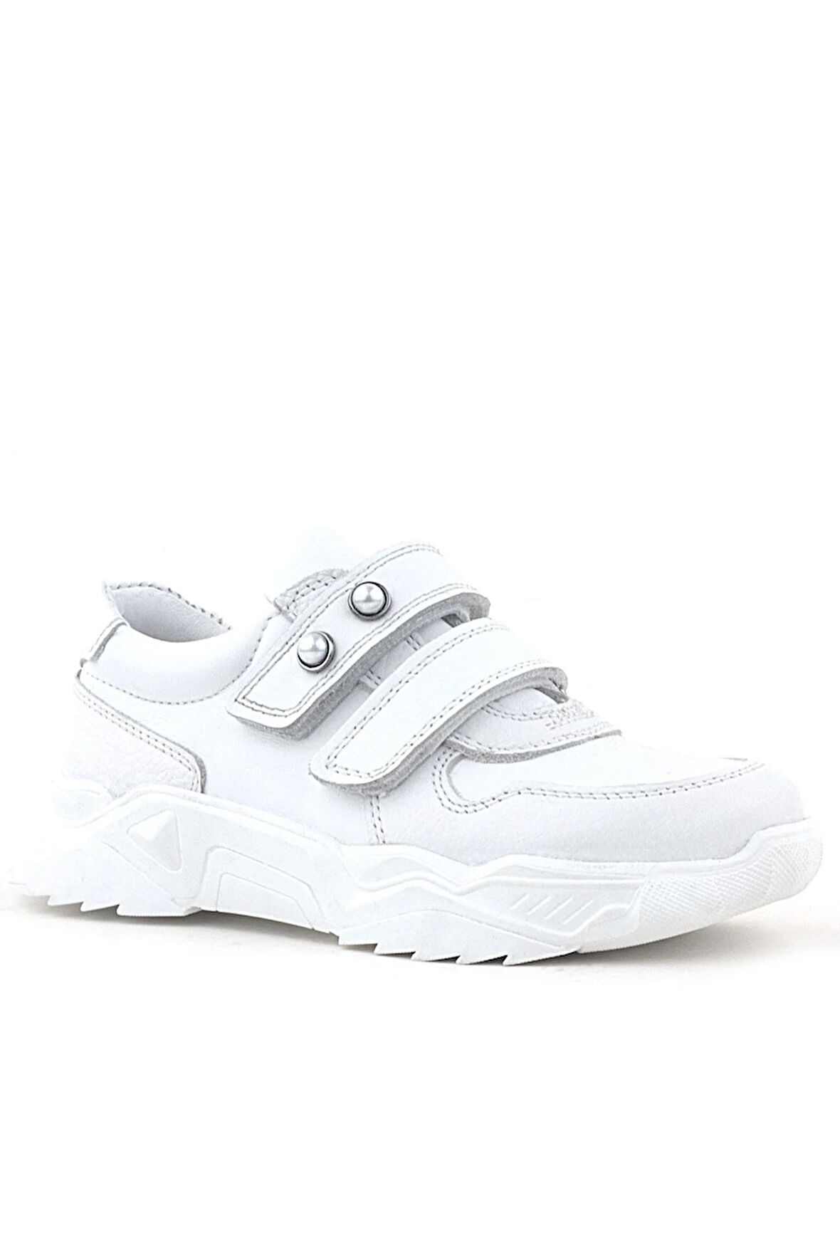 Rakerplus Hakiki Deri Beyaz Taşlı Kız Çocuk Sneakers Ayakkabı
