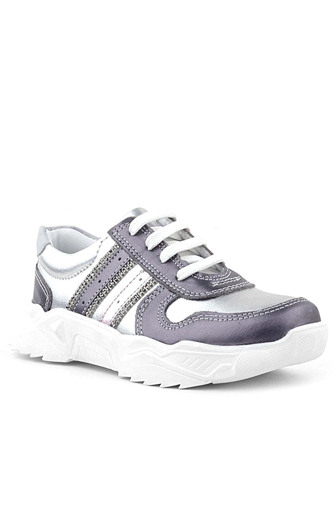 Rakerplus Hakiki Deri Platin Pembe Parlak Taşlı Kız Çocuk Sneakers Ayakkabı