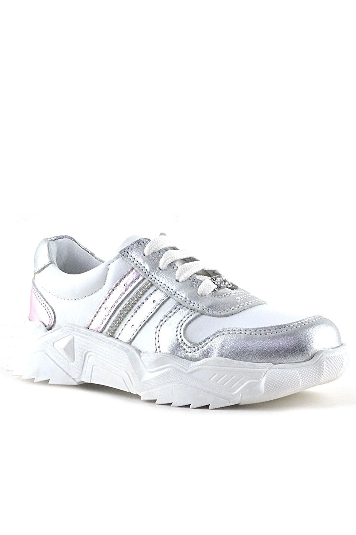 Rakerplus Hakiki Deri Gümüş Pembe Taşlı Kız Çocuk Günlük Ayakkabı