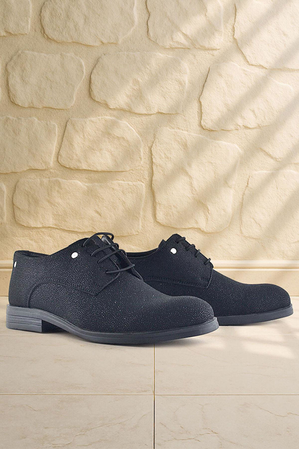 Rakerplus Siyah Simli Bağcıklı Metal Detaylı Klasik Çocuk Ayakkabı