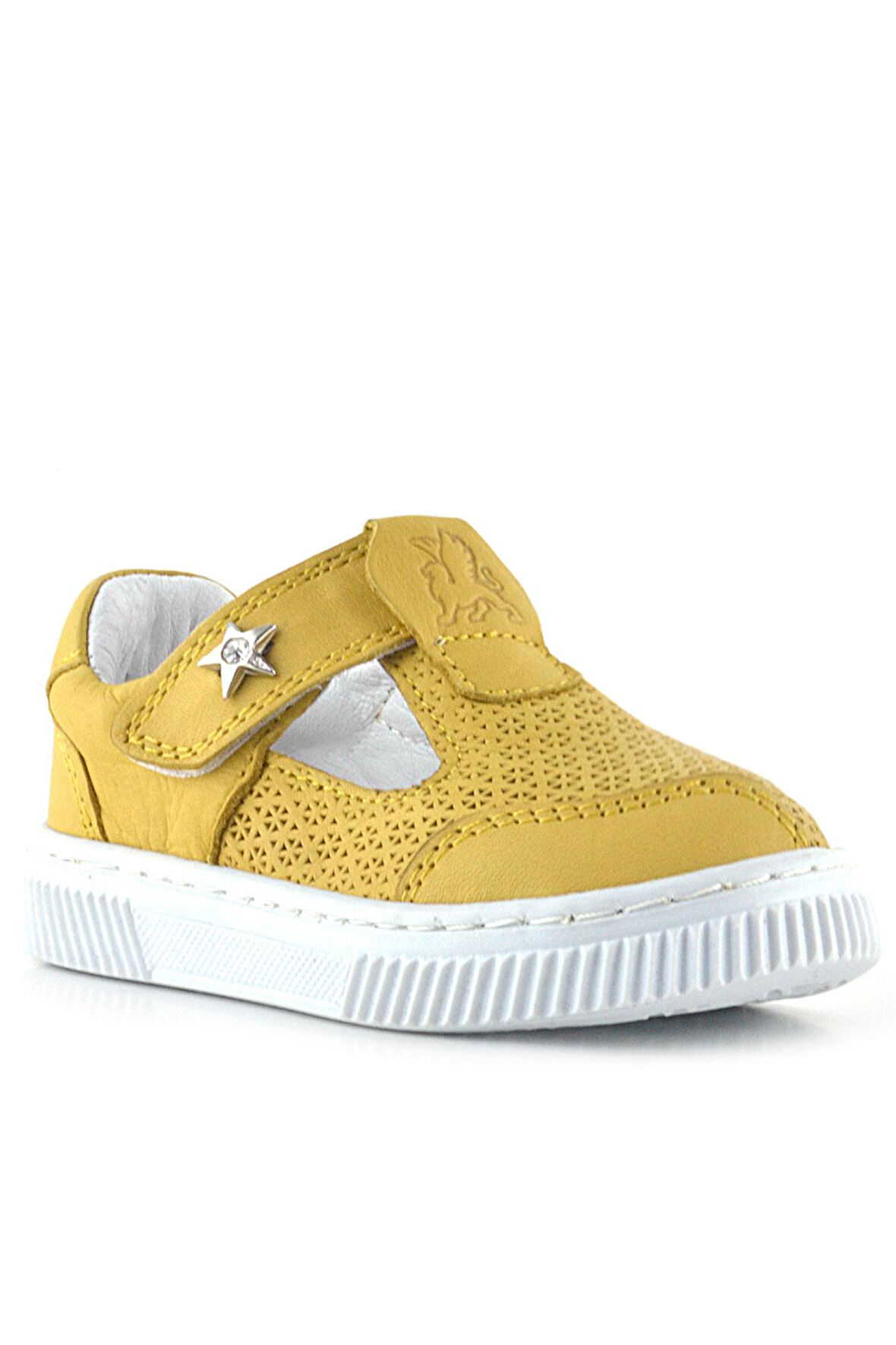 Rakerplus Bheem Hakiki Deri Sarı Cırtlı Yıldız Detaylı Bebek Sandalet