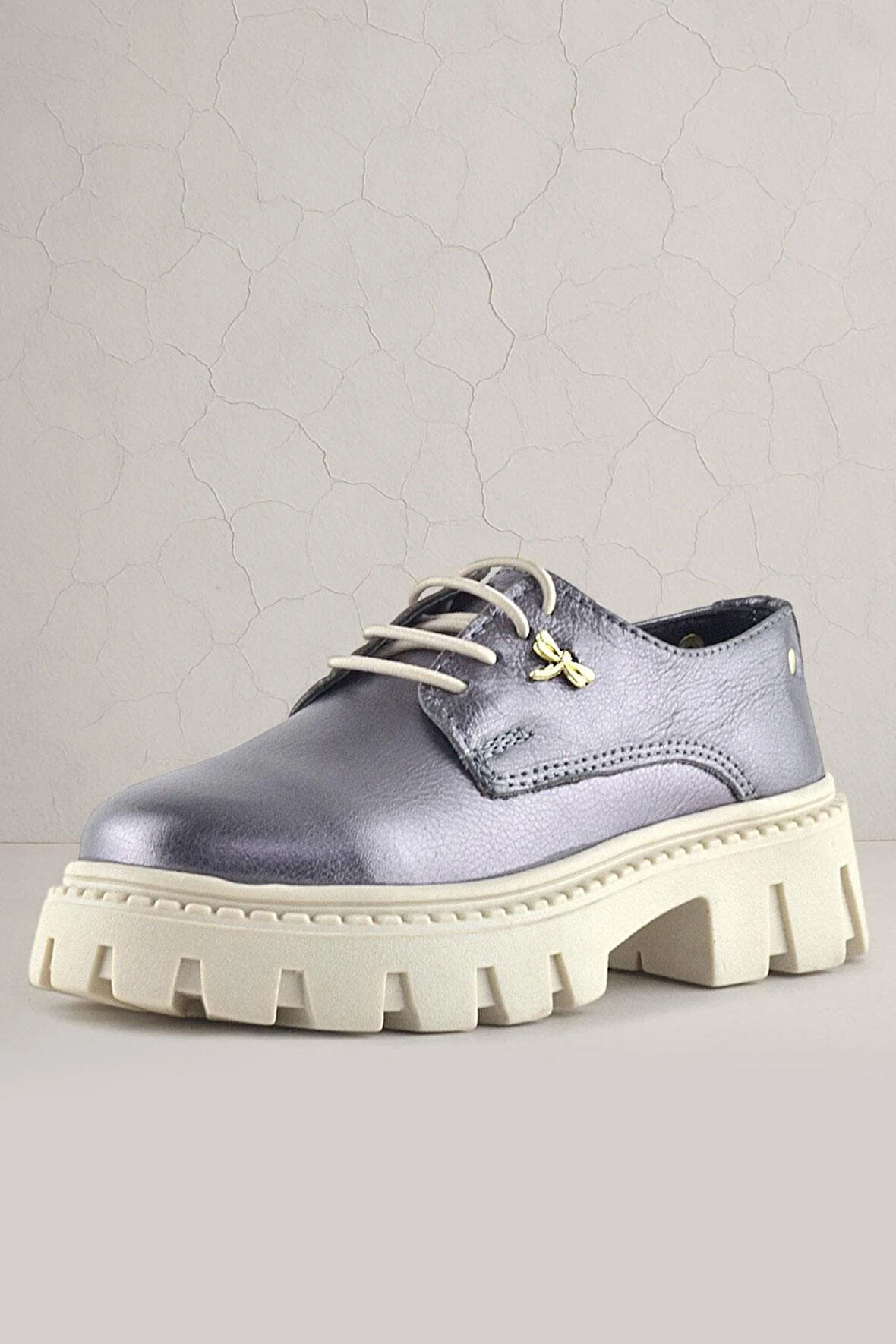 Rakerplus Platin Hakiki Deri Toka Detaylı Bağcıklı Kız Çocuk Günlük Ayakkabı