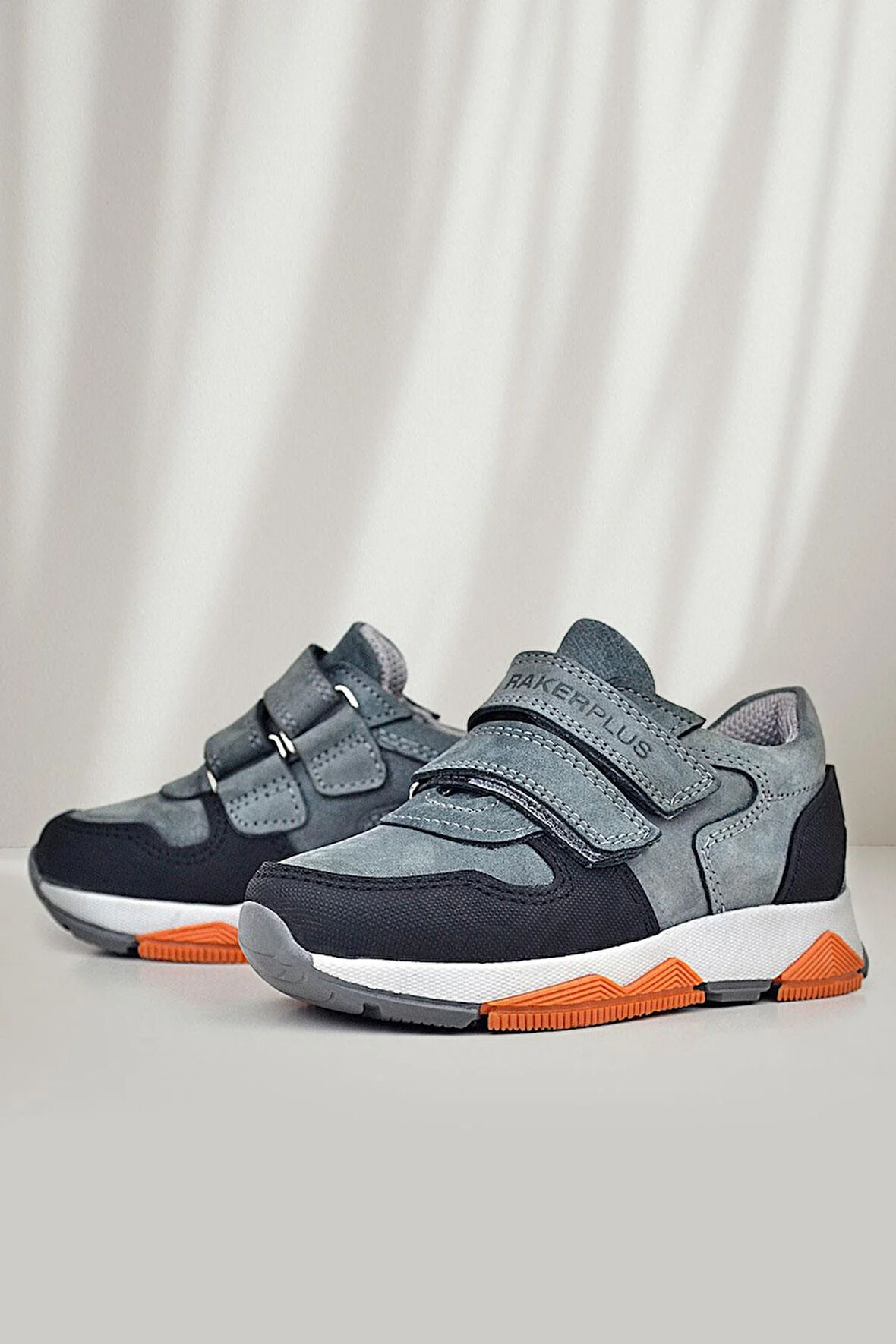 Rakerplus Hakiki Deri Koyu Gri Çocuk Cırtlı Sneakers Spor Ayakkabı