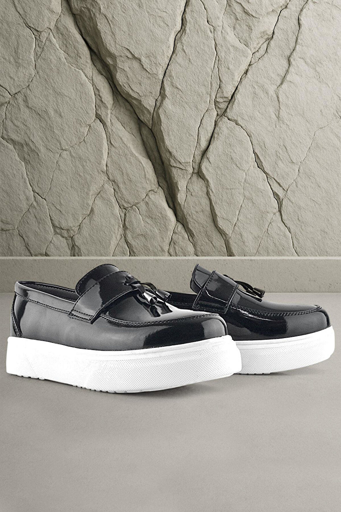 Rakerplus Siyah Rugan Beyaz Taban Loafer Klasik Çocuk Ayakkabısı