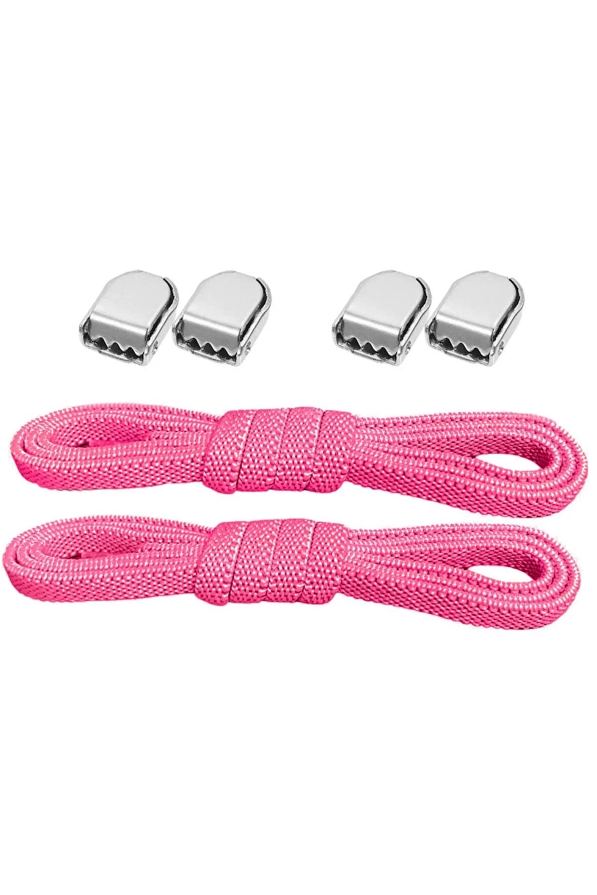 Akıllı Kilitli Ayarlanabilir 1 Çift Fuşya Pembe 6 MM Lastik Pratik Bağcık