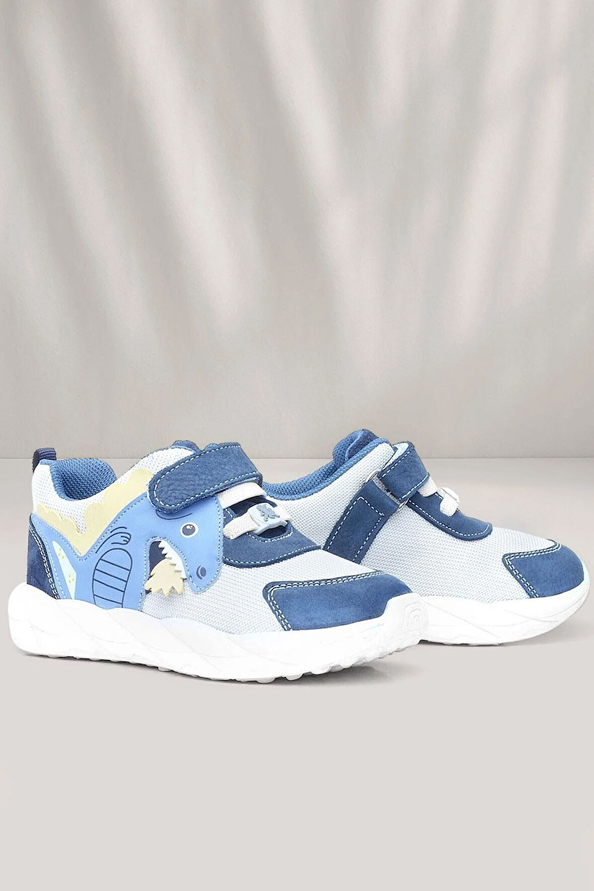 Rakerplus Barefoot Hakiki Deri Krem Lacivert Dinazorlu Cırtlı Çocuk Spor Ayakkabı
