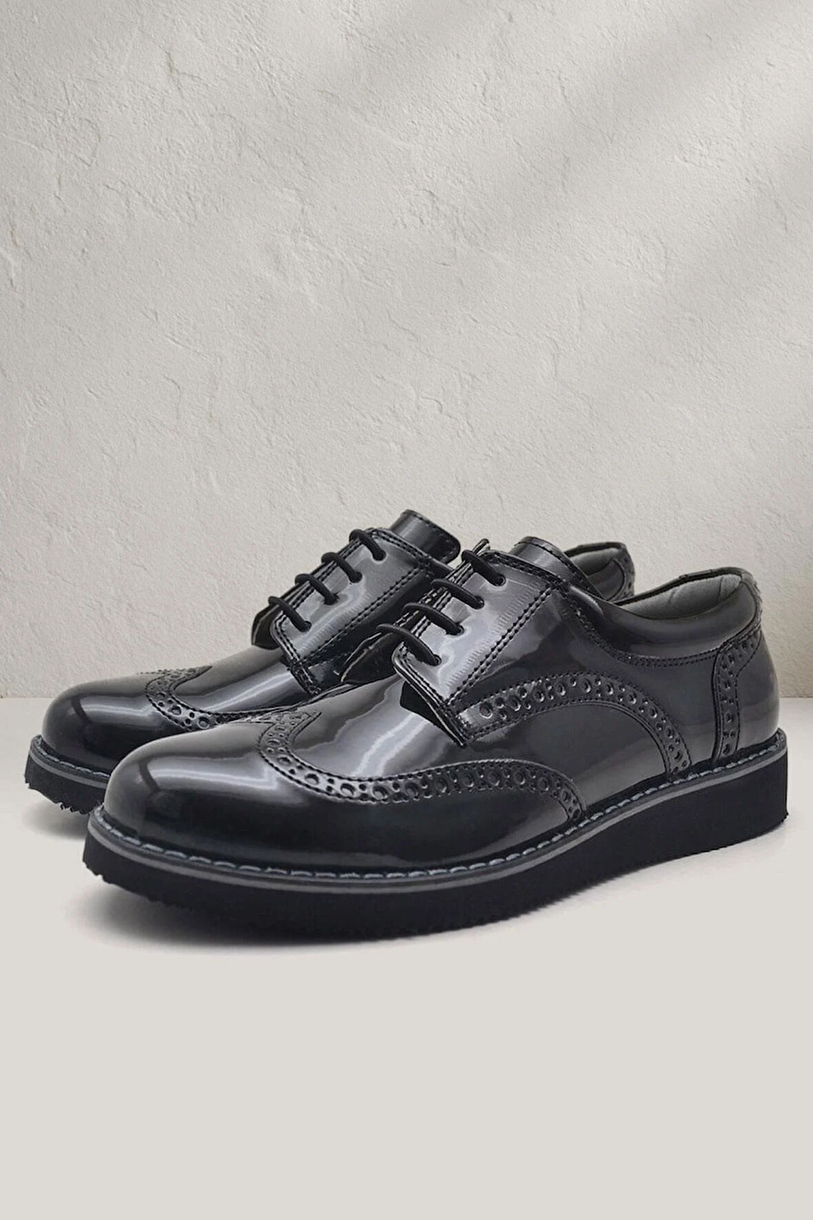 Rakerplus Hidra Siyah Rugan Lastik Bağcıklı Erkek Çocuk Klasik Ayakkabı