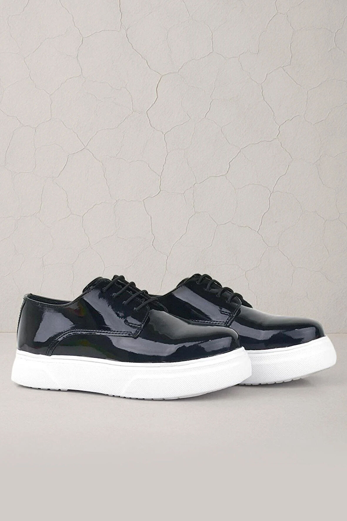 Rakerplus Derby Siyah Rugan Beyaz Taban Çocuk Klasik Ayakkabı