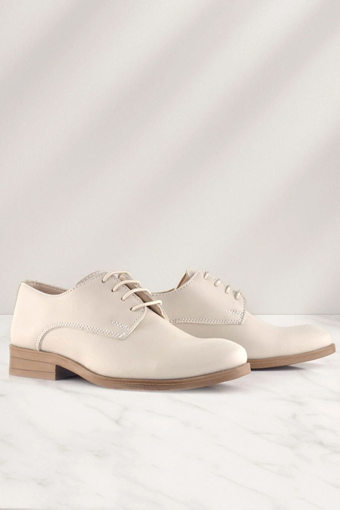 Rakerplus Krem Cilt Bağcıklı Oxford Çocuk Okul Ayakkabısı