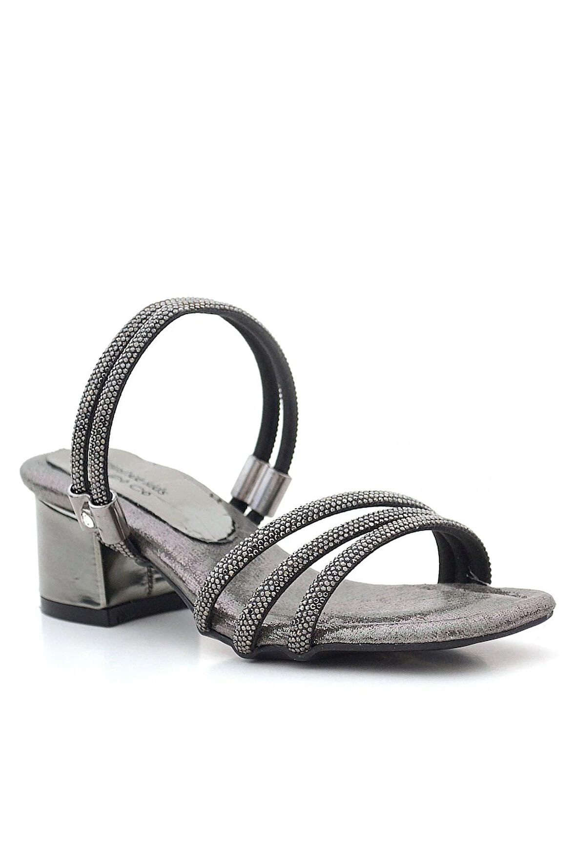 Judy Platin Taşlı Kız Çocuk Topuklu Terlik Ayakkabı