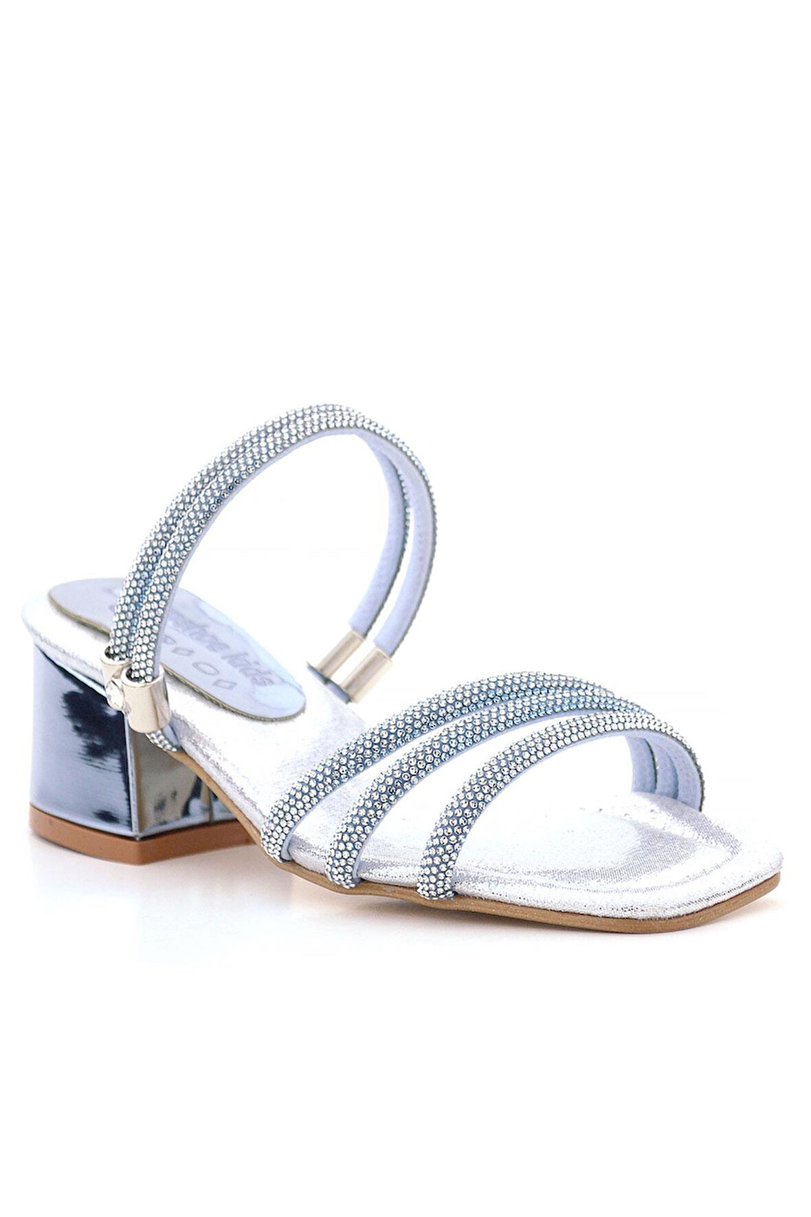 Judy Mavi Gümüş Taşlı Kız Çocuk Topuklu Terlik Ayakkabı
