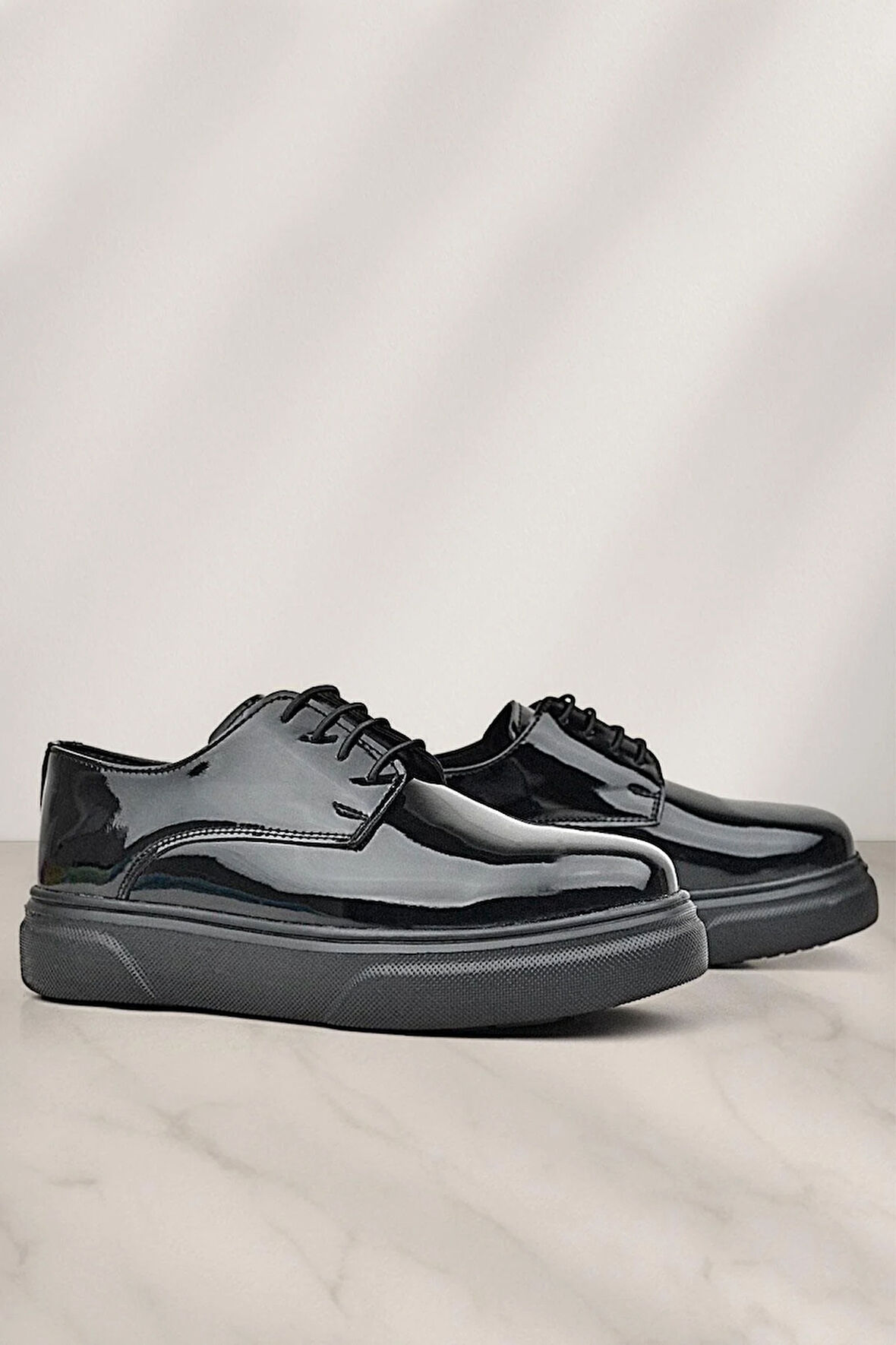 Rakerplus Derby Hakiki Deri Siyah Rugan Siyah Taban Çocuk Klasik Ayakkabı