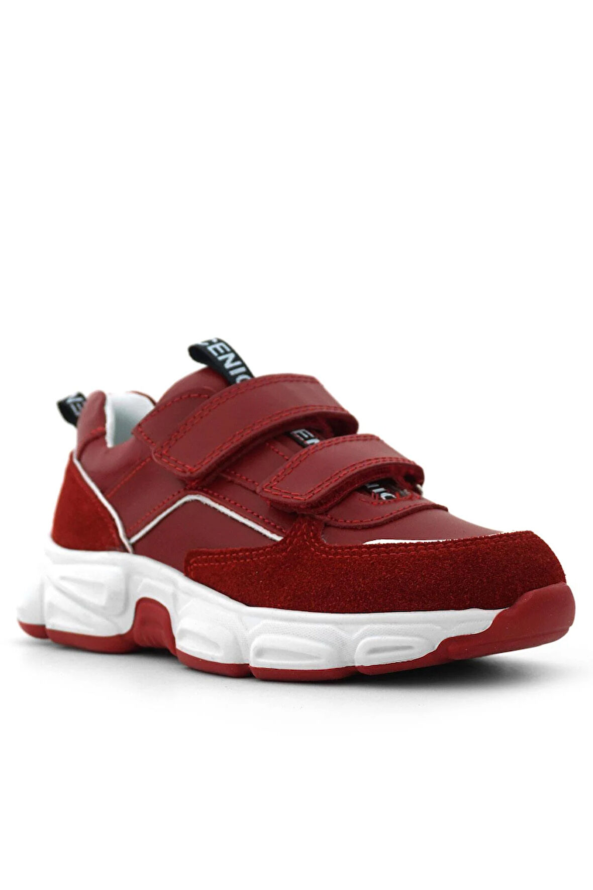 Hakiki Deri Kırmızı Çift Cırtlı Kız Çocuk Spor Ayakkabı