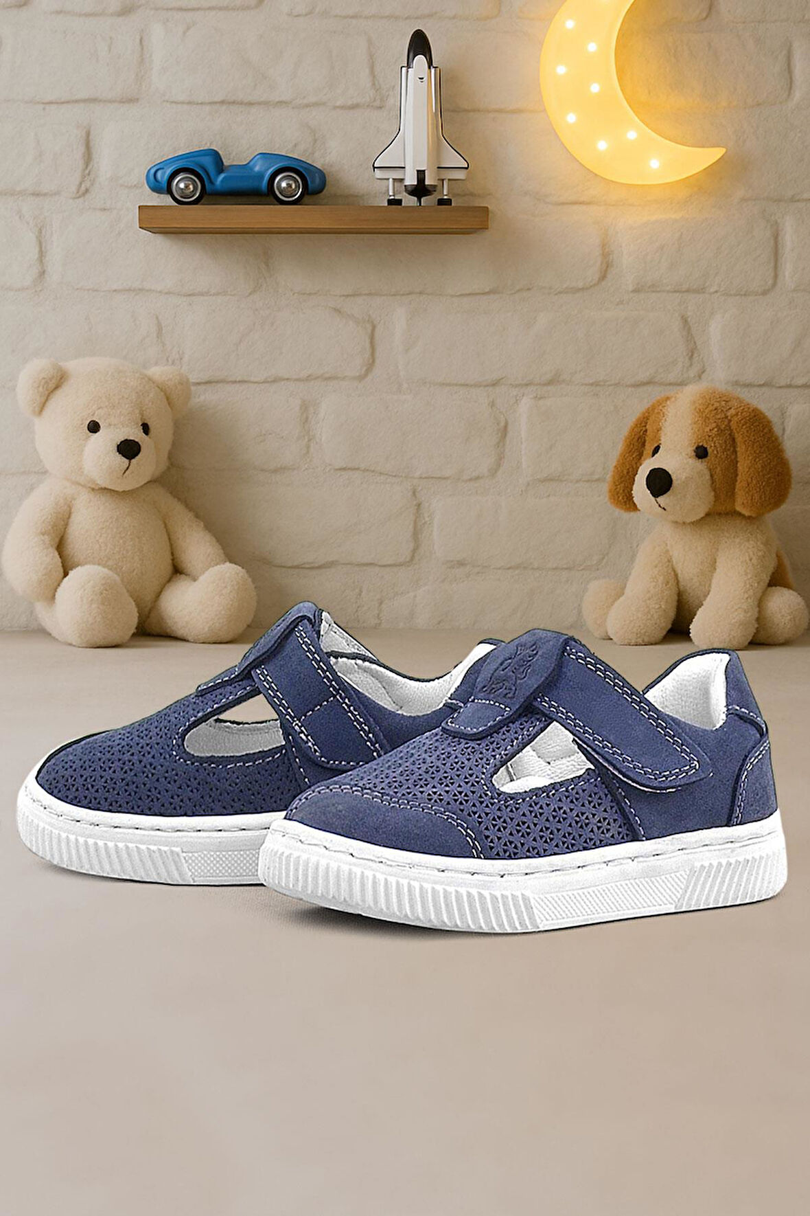 Rakerplus Bheem Hakiki Deri Lacivert Nubuk Cırtlı Bebek Sneaker Sandalet