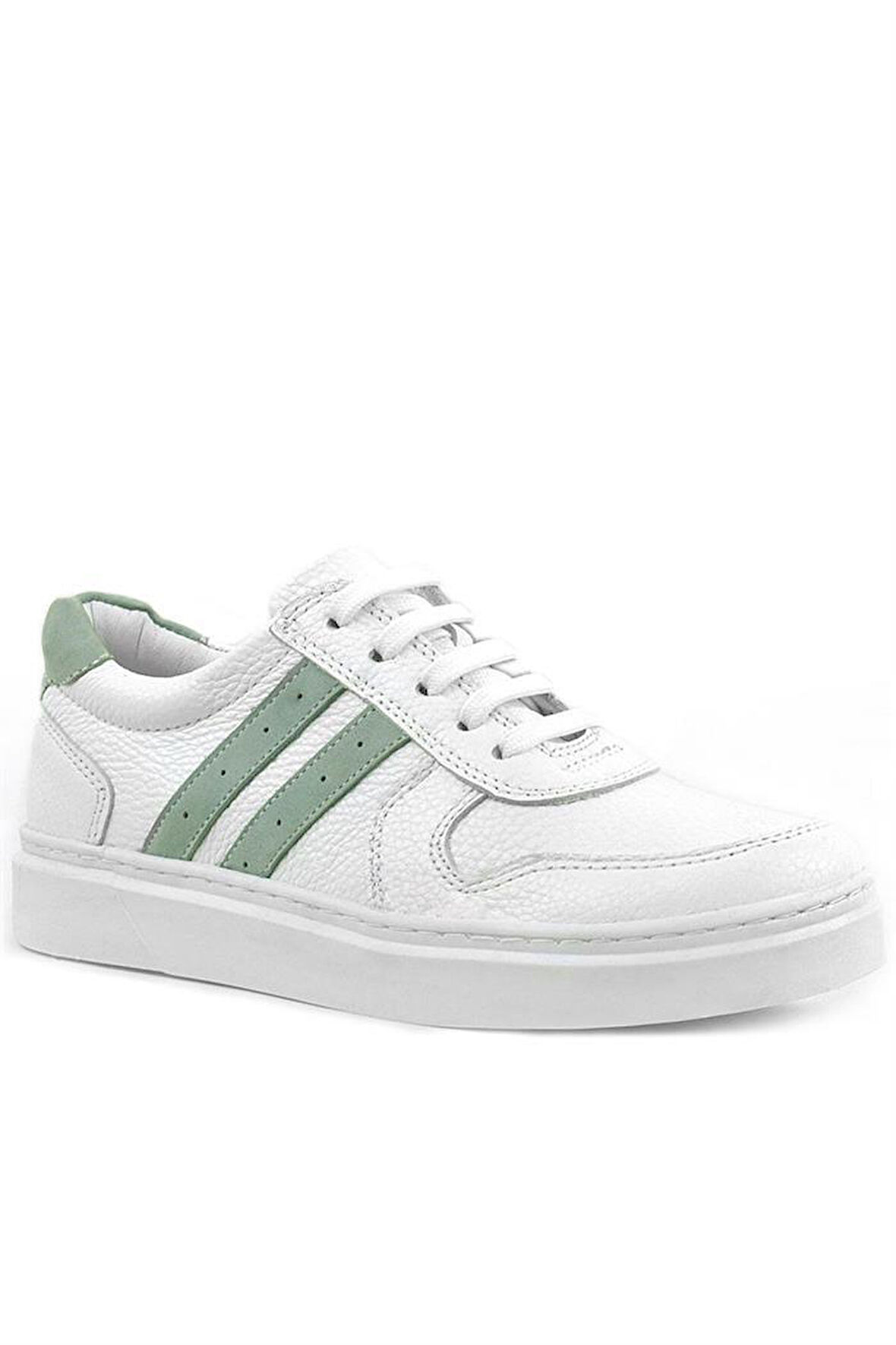 Rakerplus Hakiki Deri Beyaz Yeşil Bağcıklı Fermuarlı Çocuk Sneaker