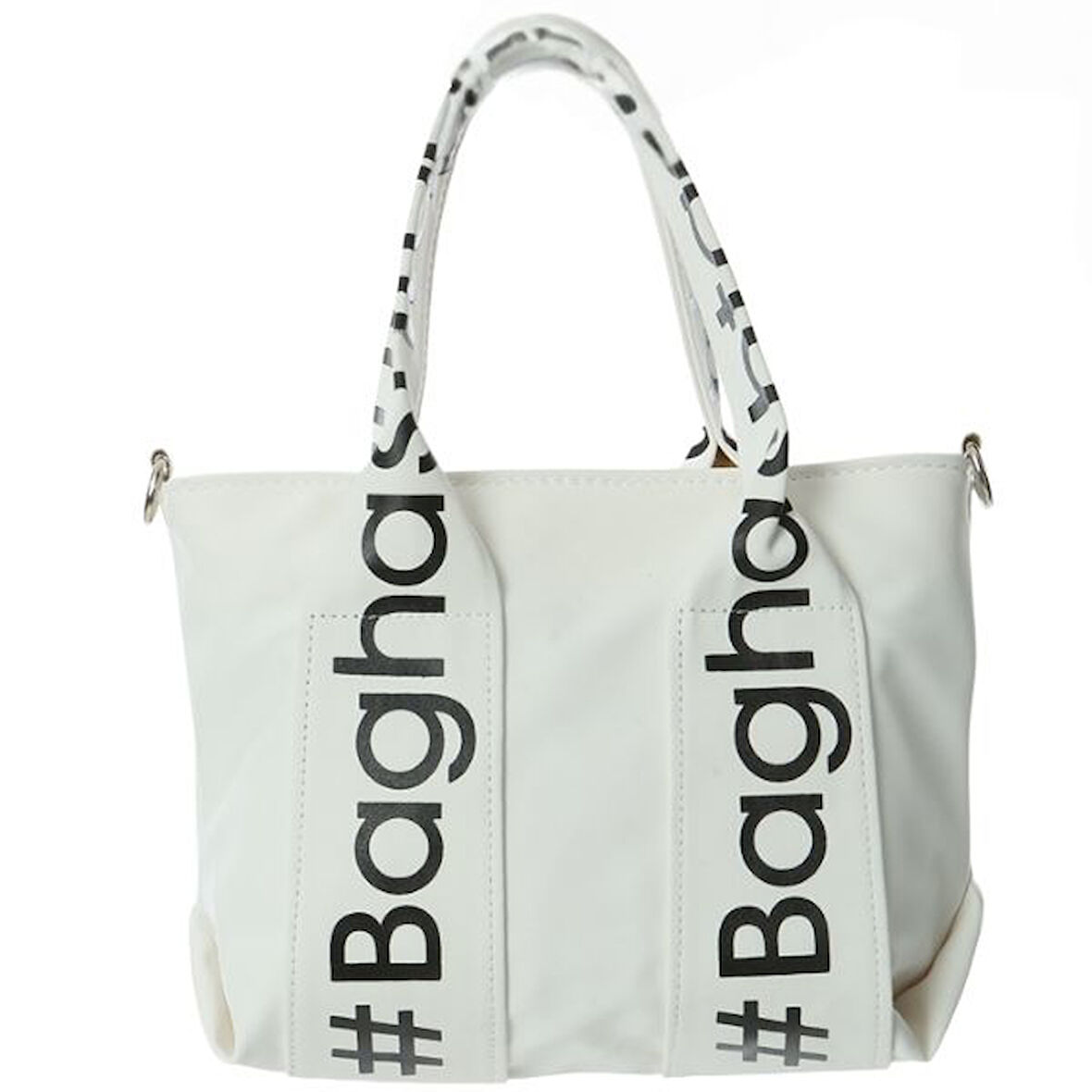 Baghashtag Beyaz Mini Su Geçirmez Kulp Yazılı Tote Çanta