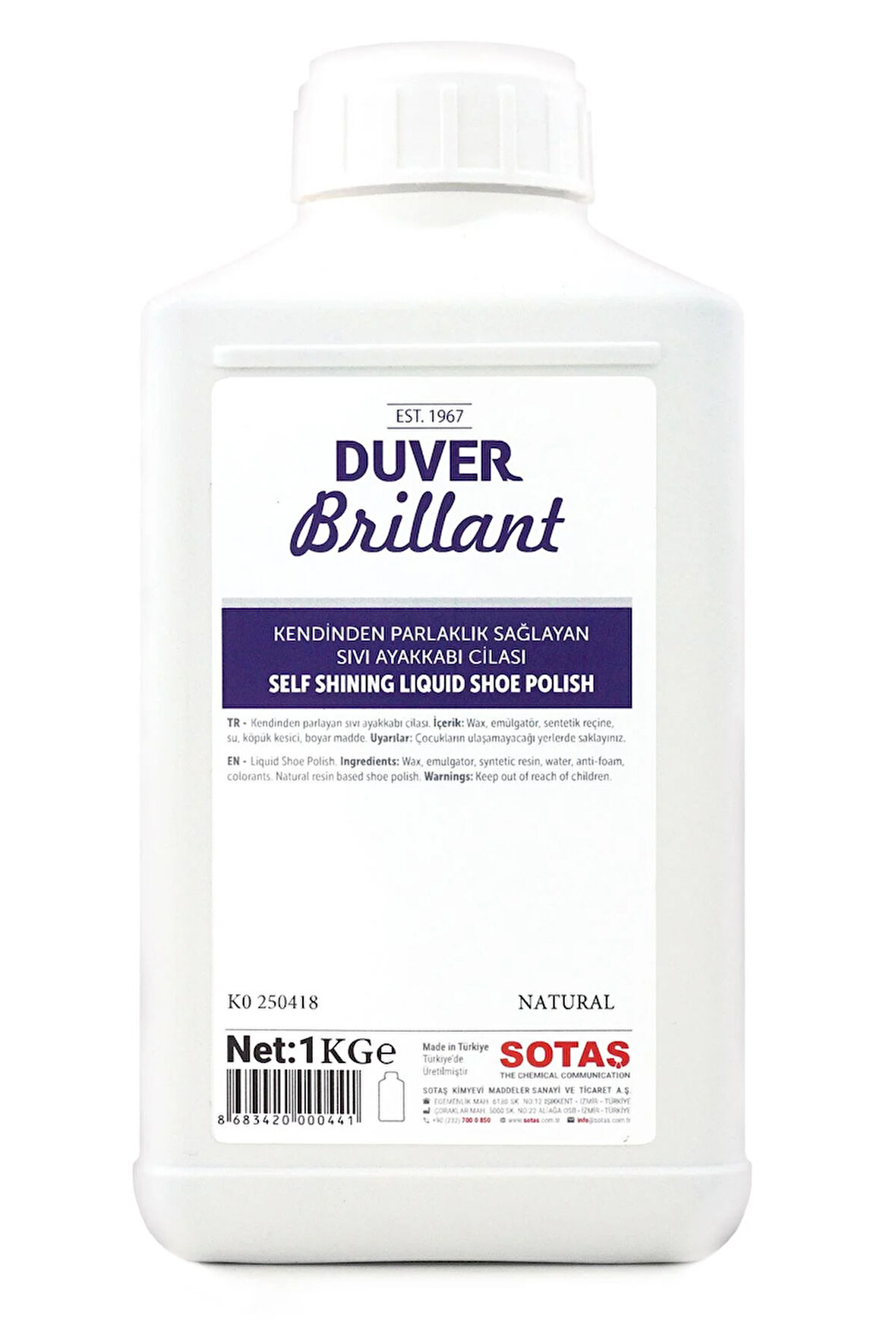 Duver Brillant 1 Kg Kendinden Parlaklık Sağlayan Natural Renk Sıvı Ayakkabı Cilası