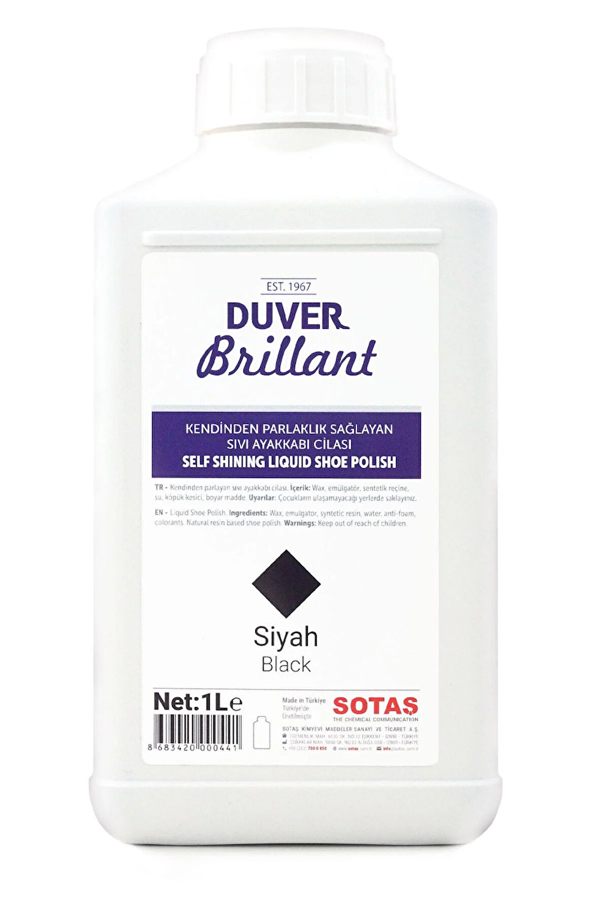 Duver Brillant 1 Litre Siyah Kendinden Parlaklık Sağlayan Sıvı Ayakkabı Cilası