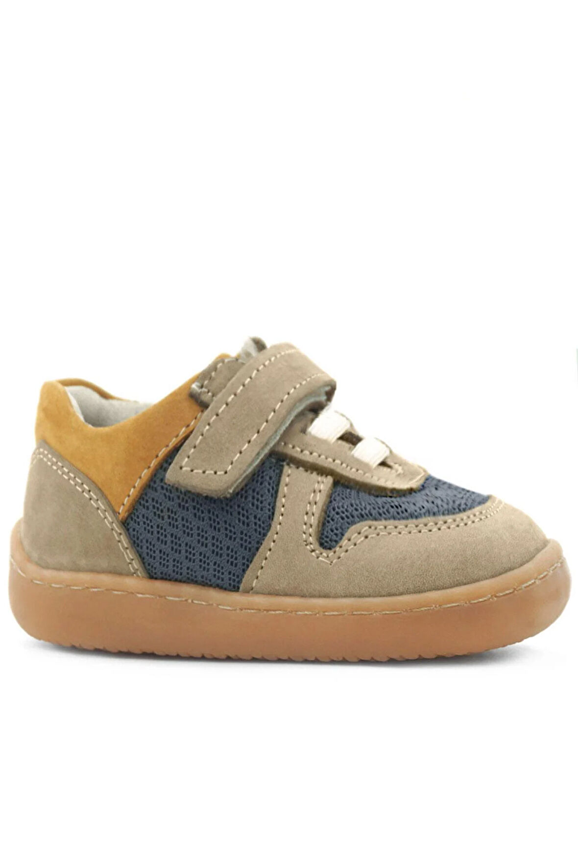 Rakerplus Bob Hakiki Deri Kum Rengi Barefoot Cırtlı Lastikli Bebek Sneaker Ayakkabı