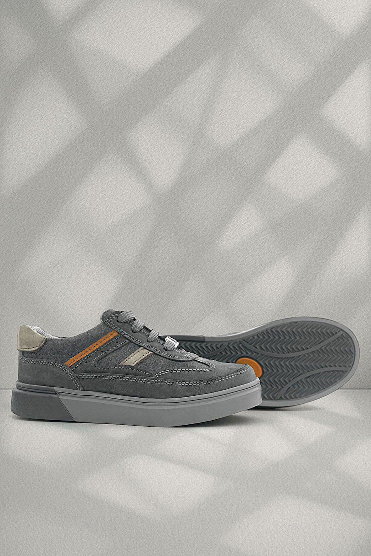 Rakerplus Gri Hakiki Deri Bağcıklı Gri Tabanlı Çocuk Sneaker Ayakkabı