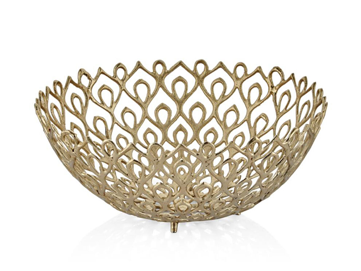 Lamedore Peacock Gold Yuvarlak Büyük Dekoratif Kase 47x47x19 Cm