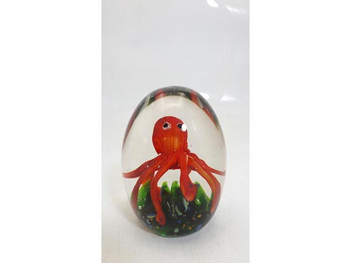 LAMEDOR OCTOPUS RED GREEN GLASS DECOR 9X9X11 CM