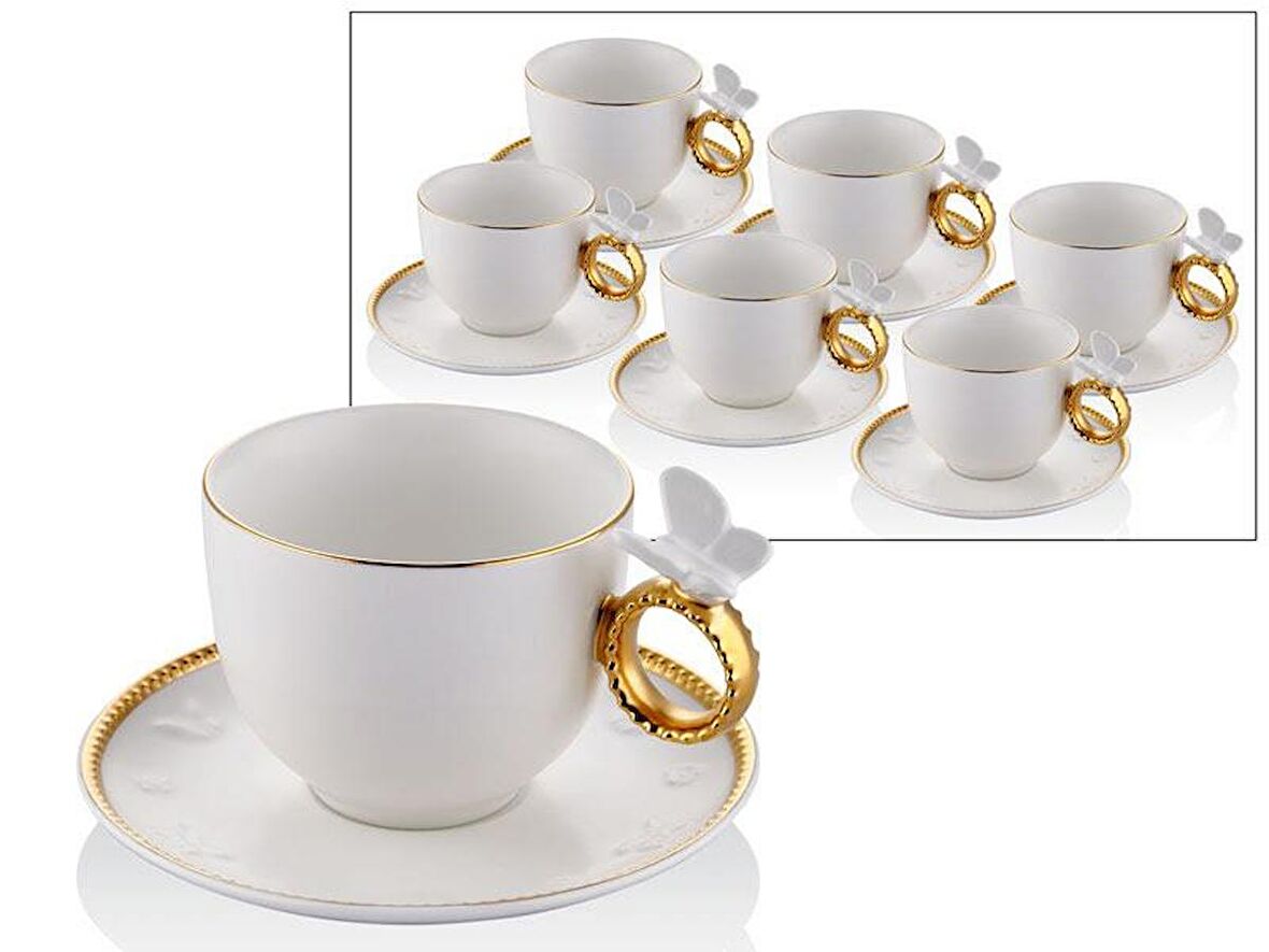 LAMEDORE BUTTERFLY WHITE GOLD 6PCS TEA CUPS SET