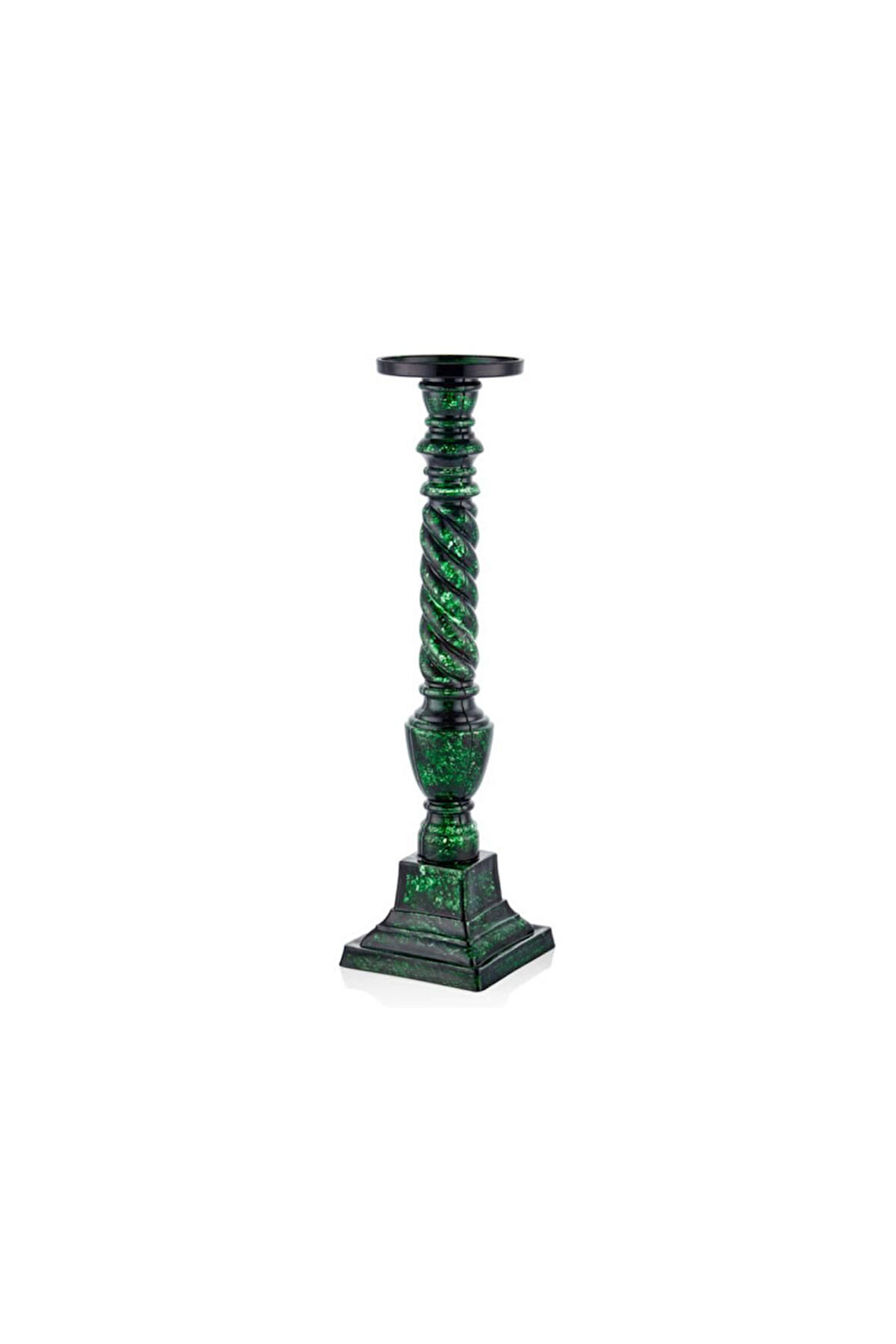 HELIX MEDIUM GREEN GLASS CANDLE HOLDER 10X10X45 CM