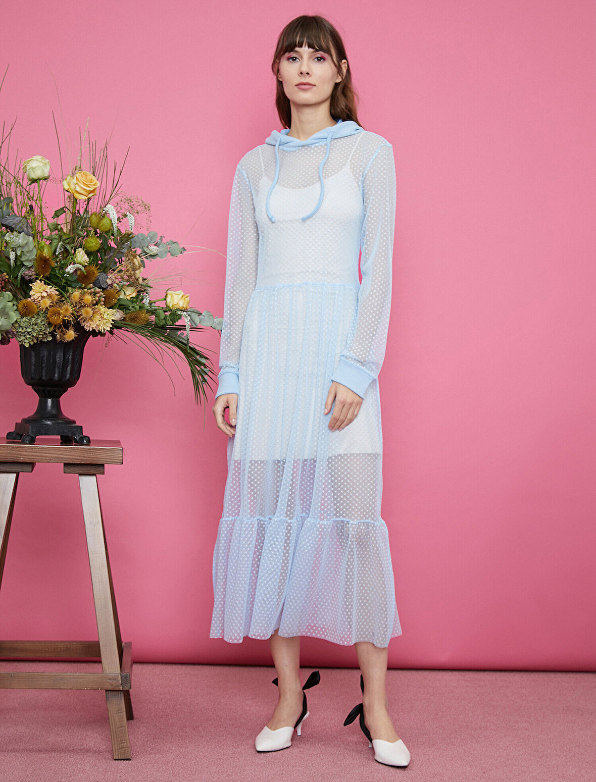 Maxi Elbise Tül Kapüşonlu 