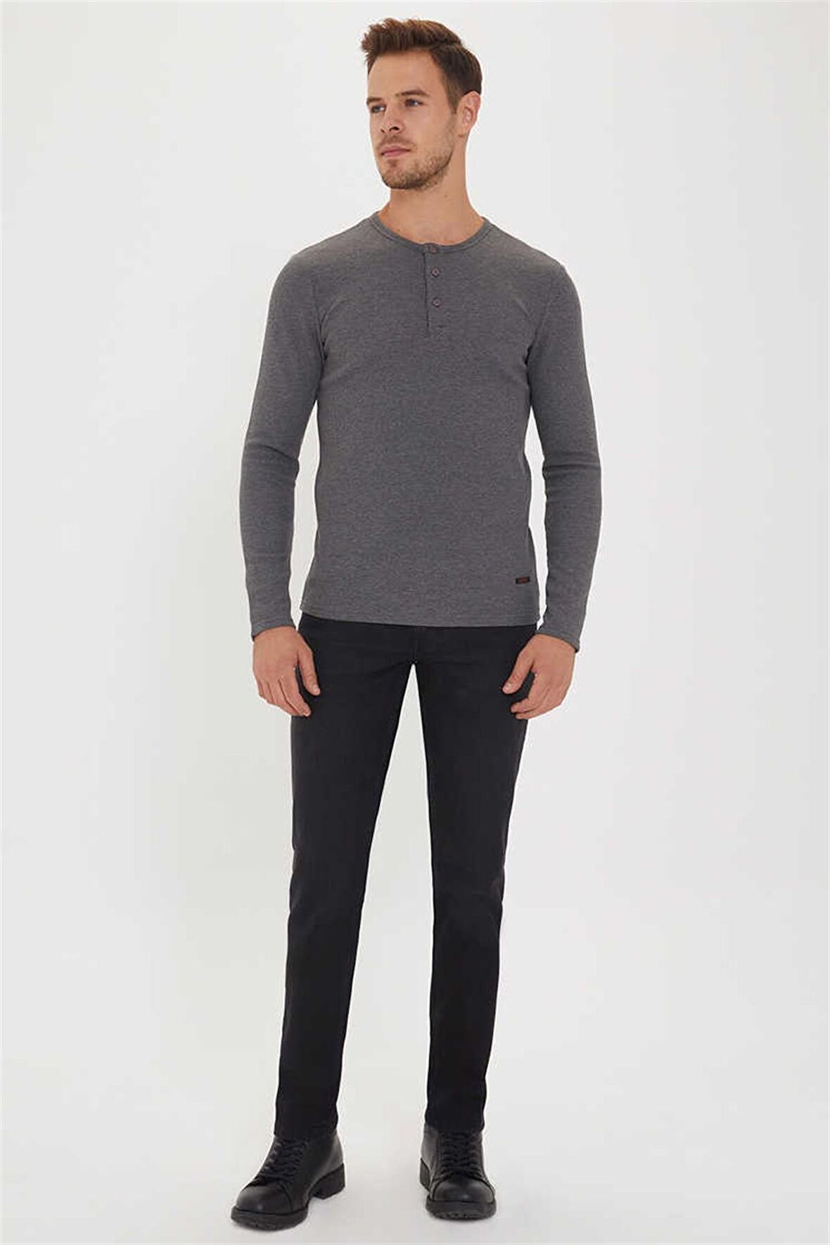 Newwaffle Erkek Patli Sweatshirt Antrasit Melanj