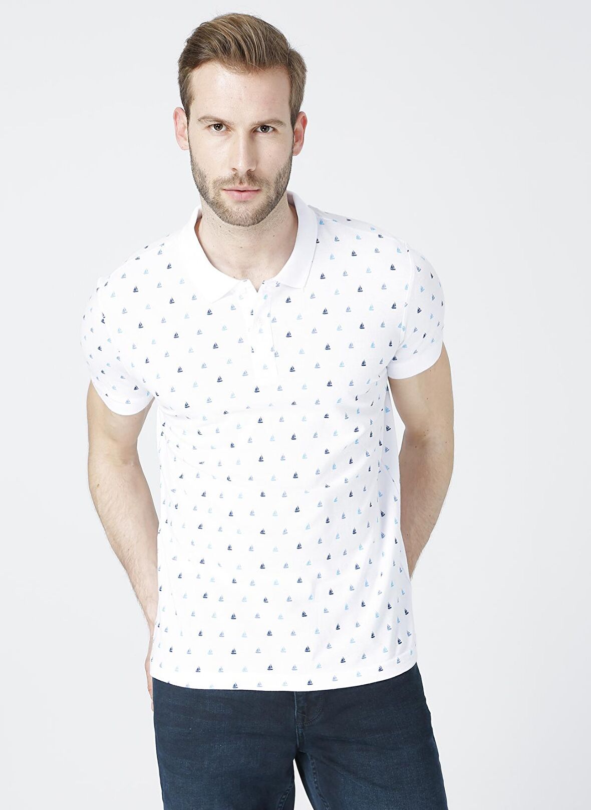 Lee Cooper Polo Yaka Kısa Kollu Desenli Beyaz Erkek T-Shirt