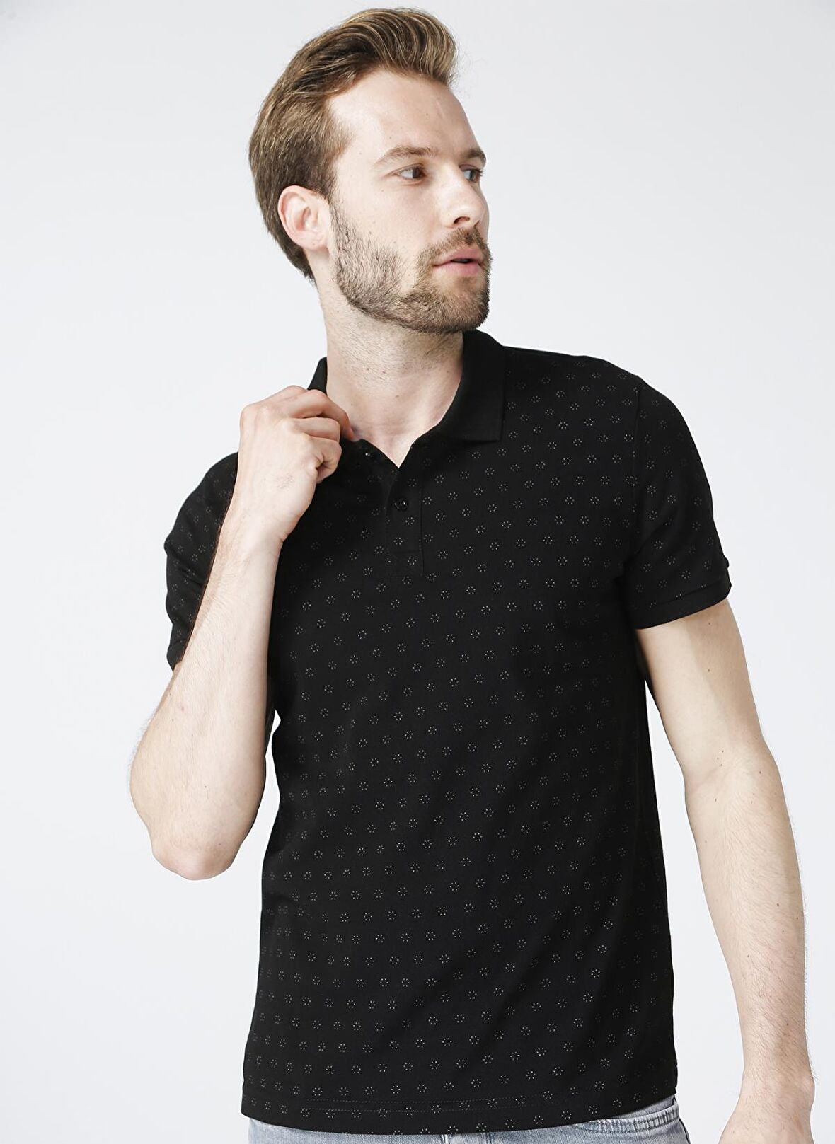 Lee Cooper Polo Yaka Kısa Kol Dar KalıpDesenli Mixed Mavi Erkek T-Shirt