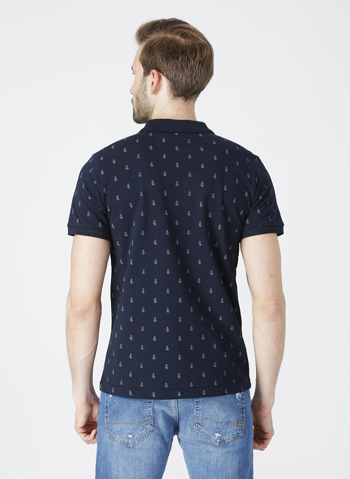 Lee Cooper Polo Yaka Kısa Kol Dar KalıpDesenli Pine Mavi Erkek T-Shirt