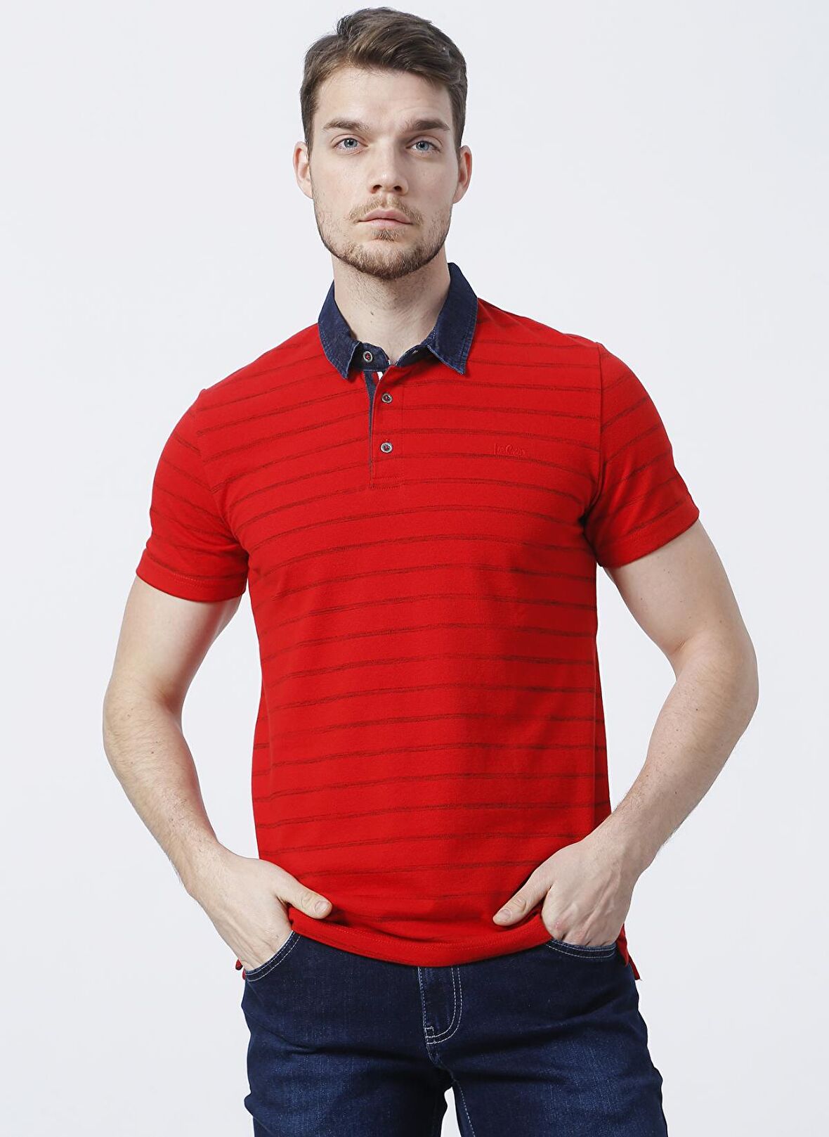 Lee Cooper Çizgili Koyu Kırmızı Erkek Polo T-Shirt 212 LCM 242046 MATTY KIRMIZI ÇİZGİL