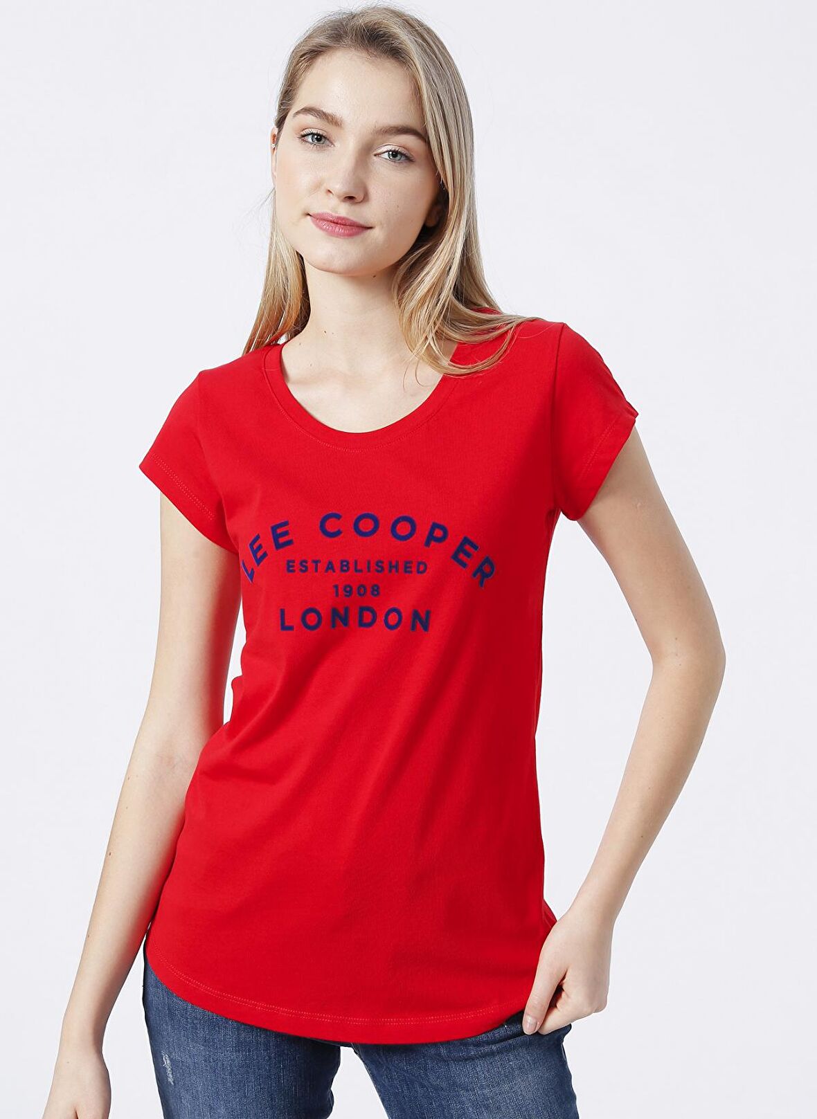 Lee Cooper Bisiklet Yaka Baskılı Kırmızı Kadın T-Shirt 222 LCF 242013