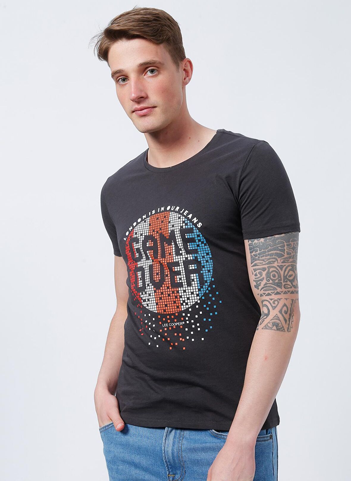 Lee Cooper 222 Lcm 242005 Gameover Bisiklet Yaka Slim Fit Baskılı Antrasit Erkek T-Shirt