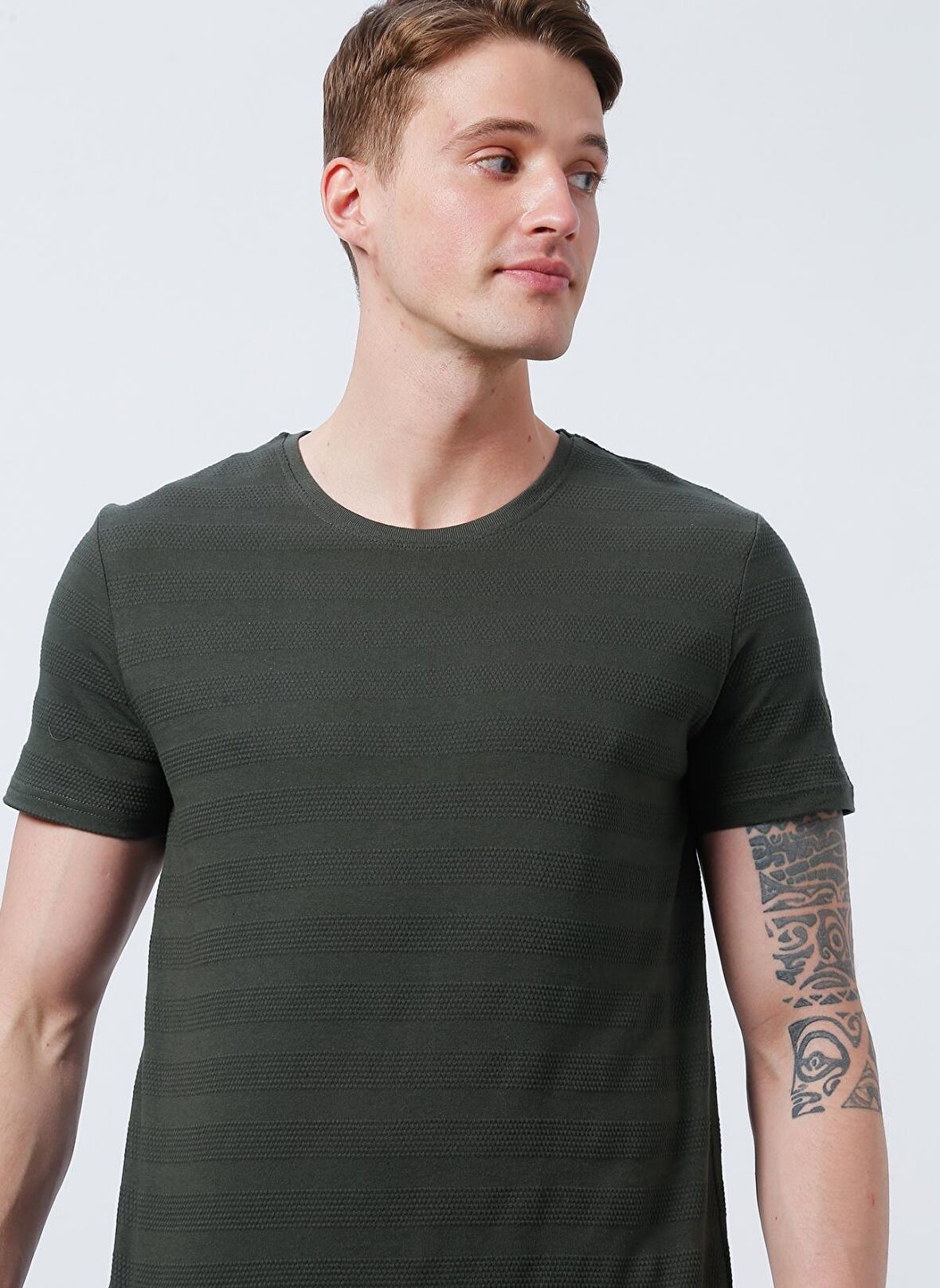Lee Cooper Bisiklet Yaka Düz Haki Erkek T-Shirt 222 LCM 242053 BAINES HAKI