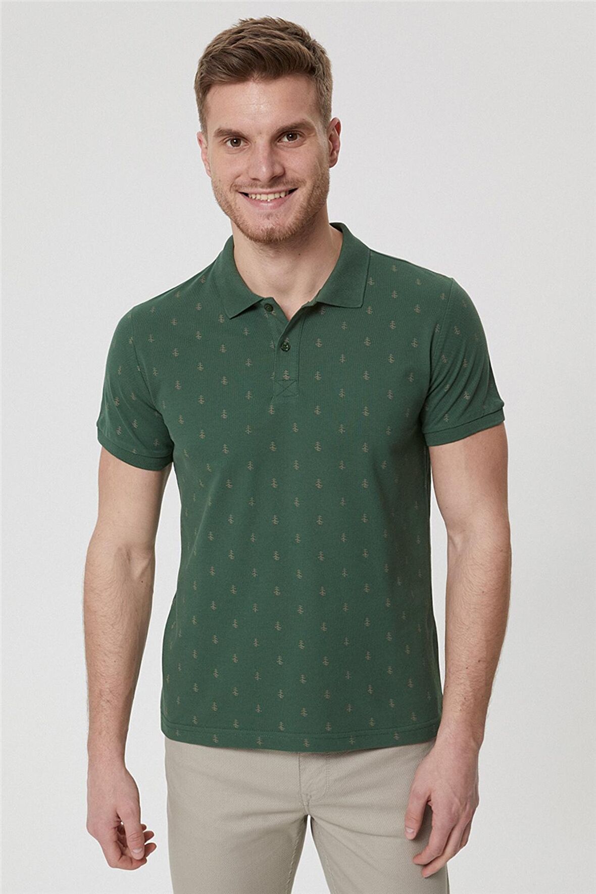 Lee Cooper Polo Yaka Desenli Koyu Yeşil Erkek T-Shirt 222 LCM 242058 PINE K. YESIL