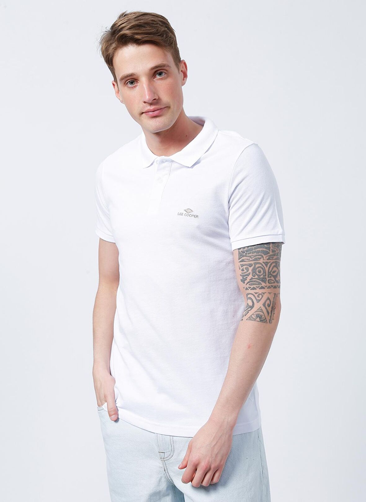 Lee Cooper 222 Lcm 242077 Big Twins Regular Fit Pike Desenli Beyaz Erkek Polo T-Shirt