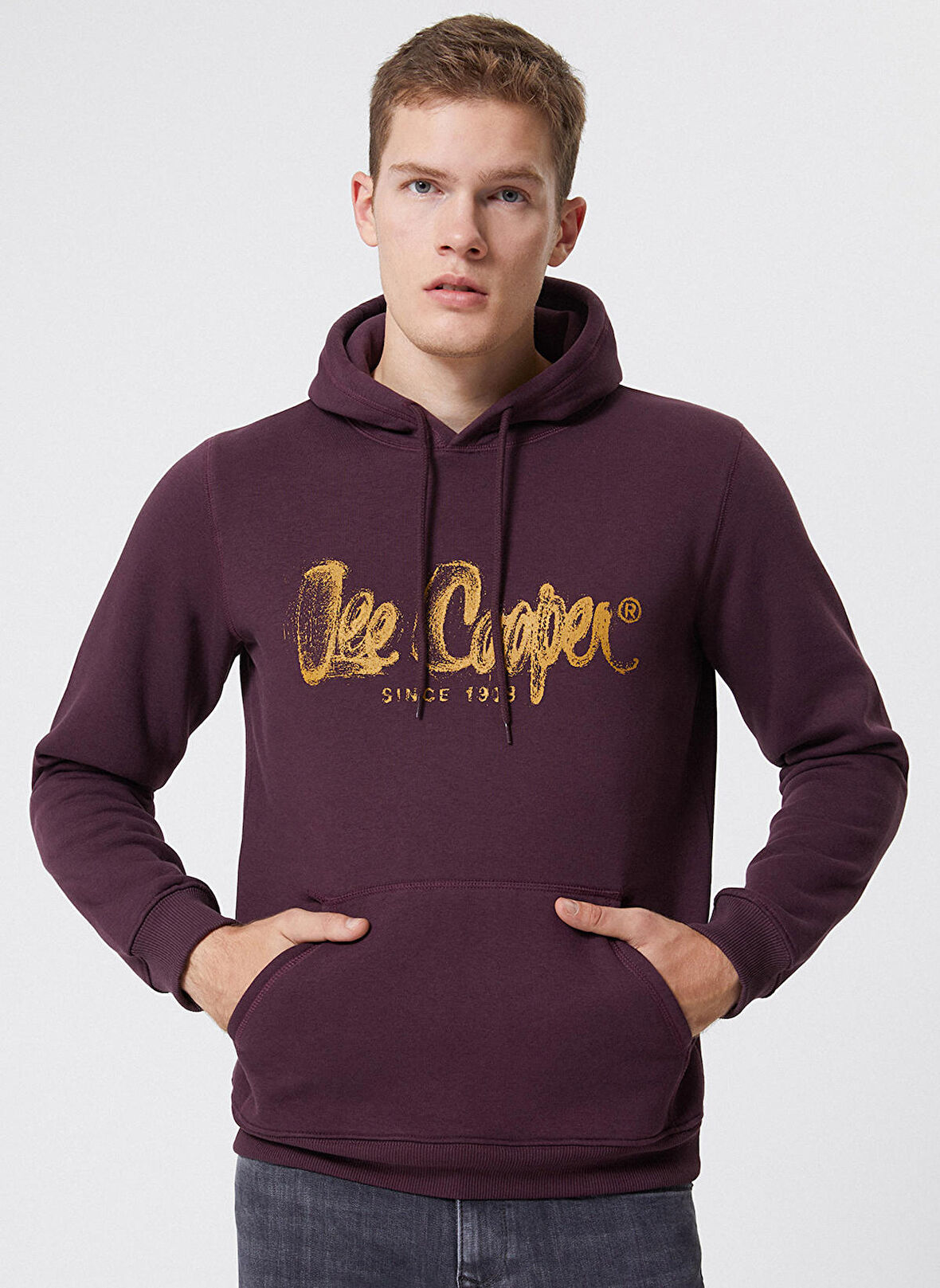 Lee Cooper Kapüşonlu Regular Fit Baskılı Mürdüm Erkek Şardonlu Sweatshirt 231 LCM 241014 GREGORY