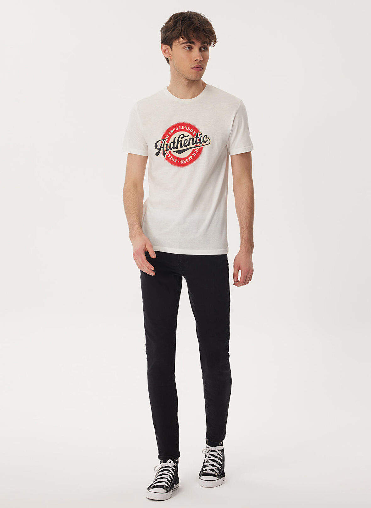 Lee Cooper Bisiklet Yaka Beyaz Erkek T-Shirt 232 LCM 242019 AUTHEN BEYAZ