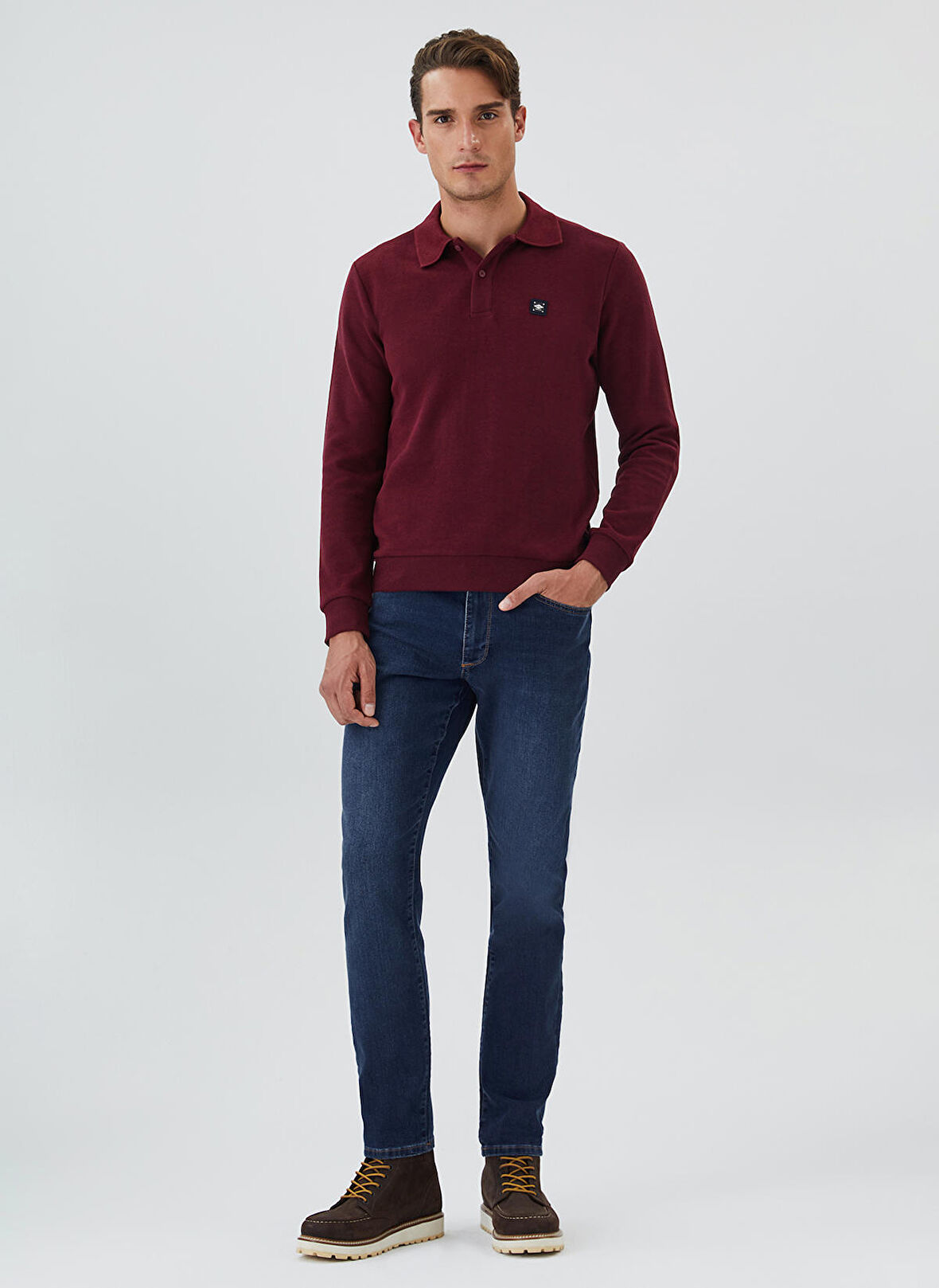 Lee Cooper Polo Yaka Bordo Erkek Sweatshırt 241 LCM 241014 NEWBLEND BORDO