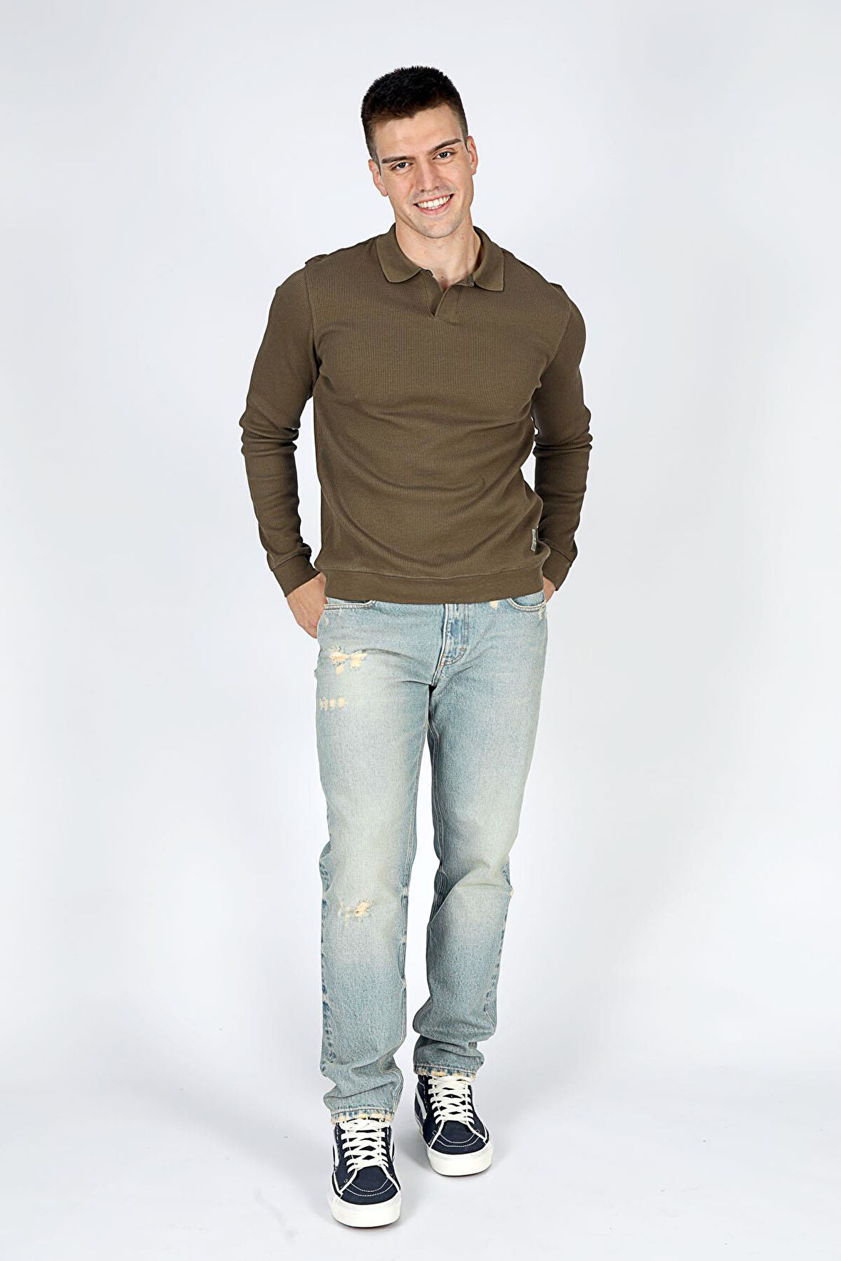 Sirius Erkek Polo Yaka Sweatshirt Olive