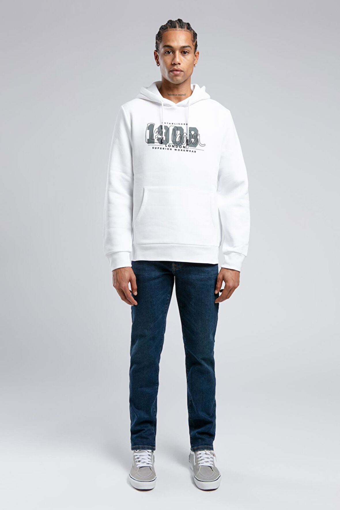 Washington Erkek Kapüşonlu Sweatshirt Beyaz