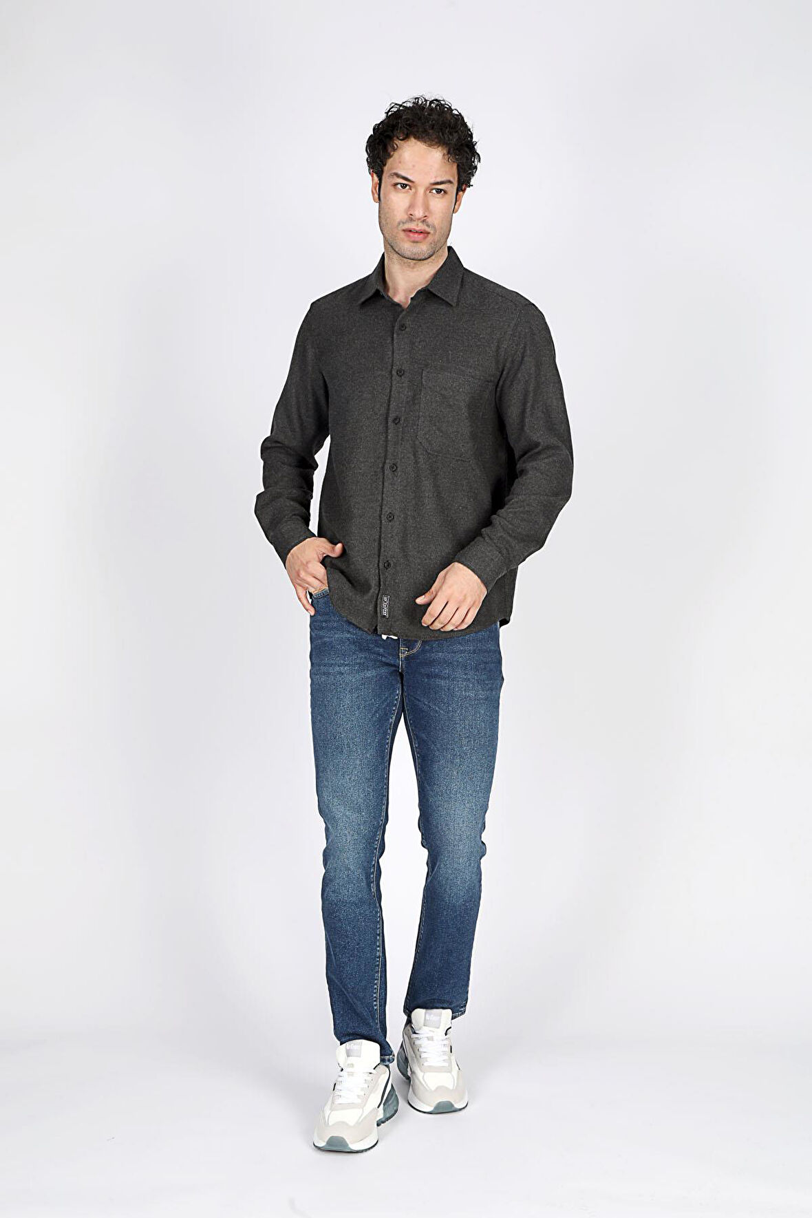 Francis Erkek Dokuma U.Kol Gömlek Gri