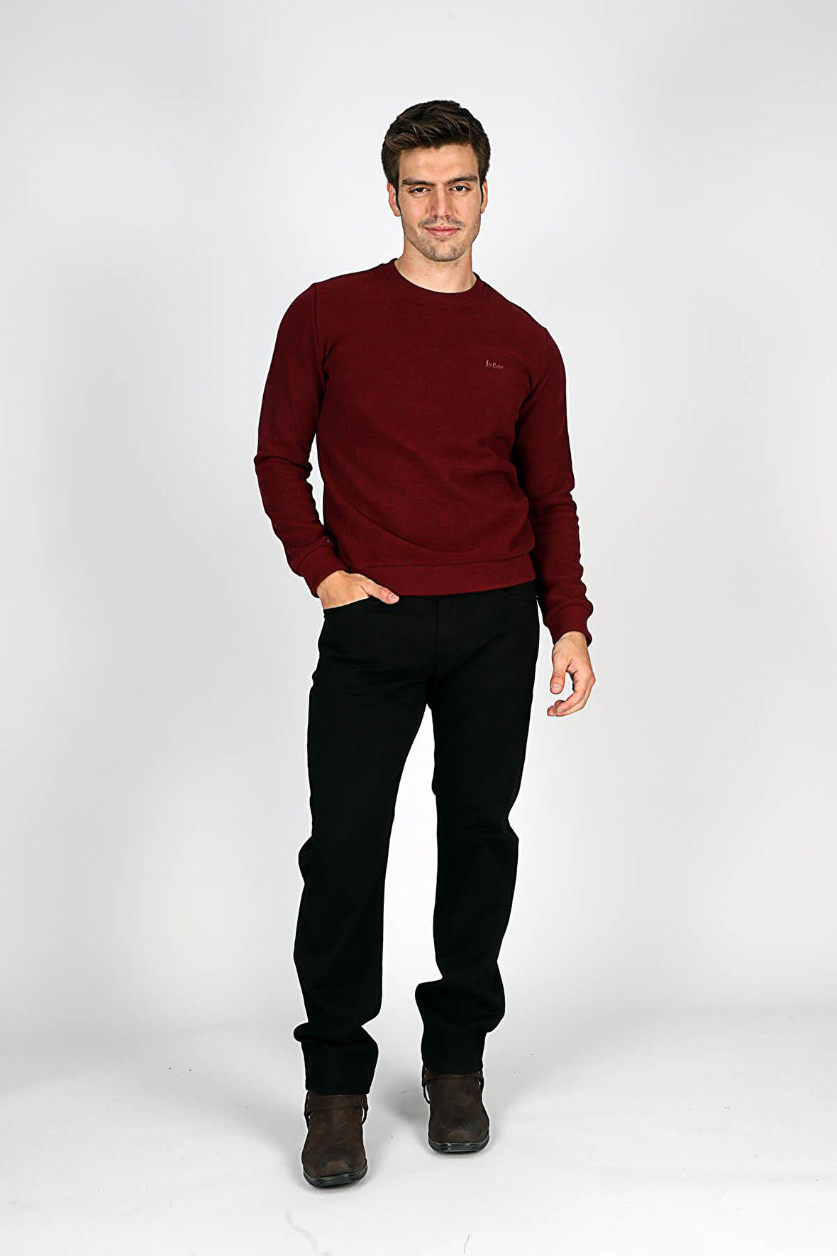 Newdwade Erkek O Yaka Sweatshirt Bordo