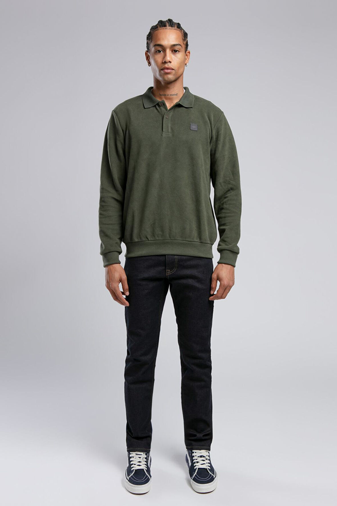Newblend Erkek Polo Yaka Sweatshirt Haki