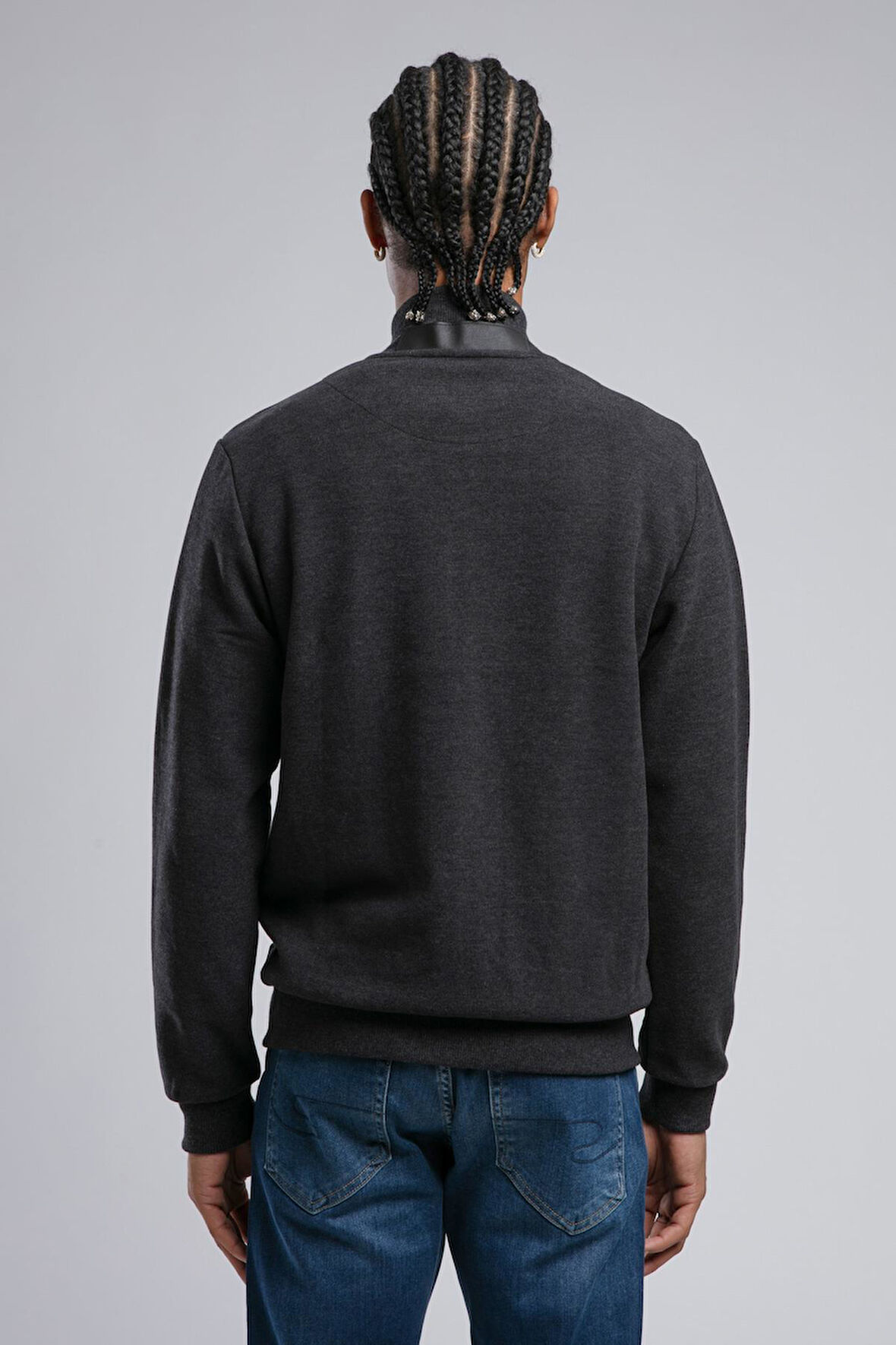 Dreon Erkek Dik Yaka Fermuarlı Sweatshirt Antrasit